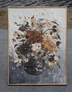 Dynamic Abstract Impasto Still-Life Flowers Painting, Artist Signed, 40x30