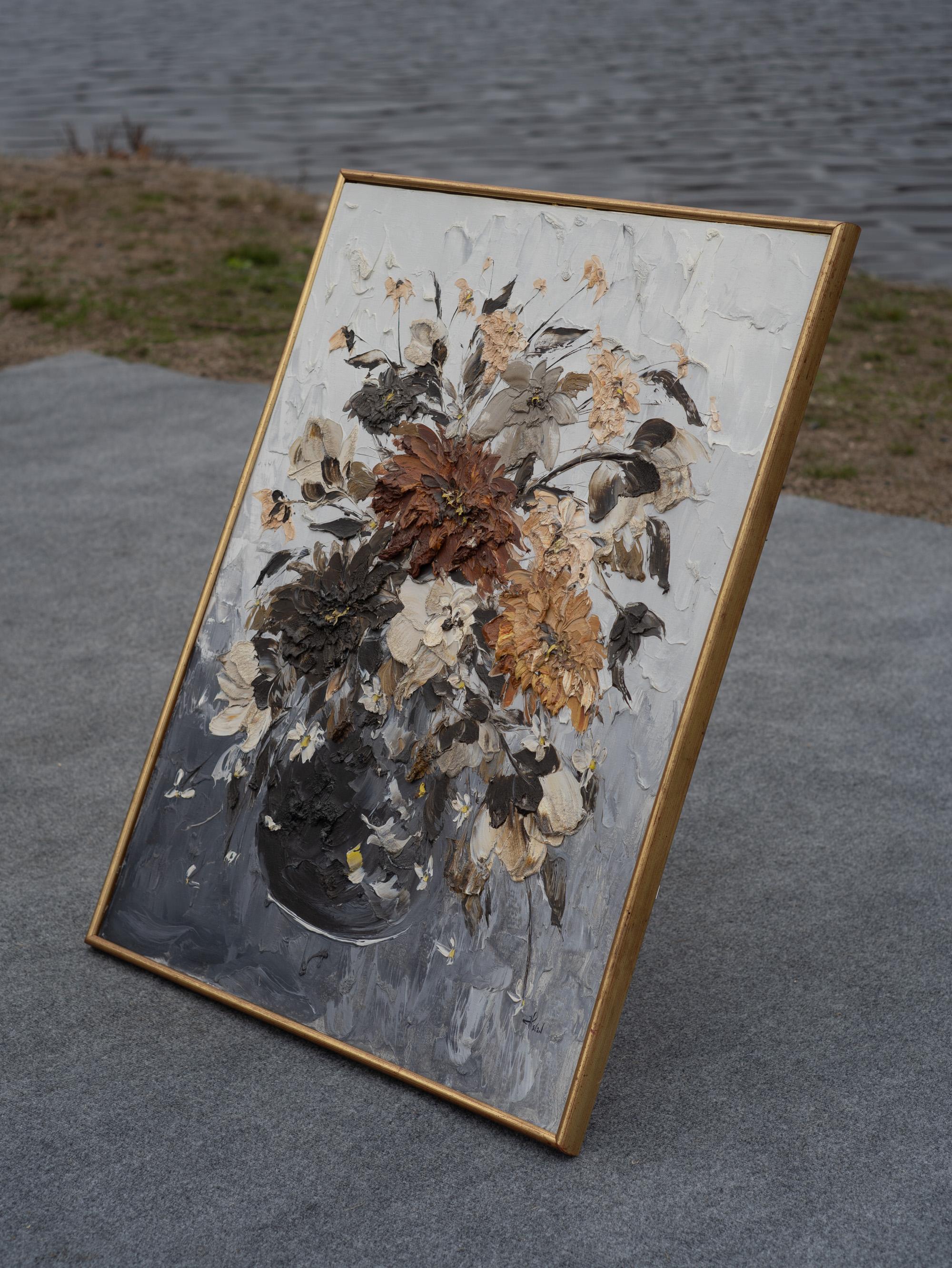 Americano Quadro dinamico astratto ad impasto Still-Life Flowers, firmato dall'artista, 40x30 in vendita