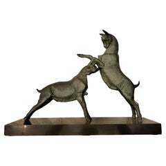 Escultura animal dinámica de cabras en bronce, siglo XX