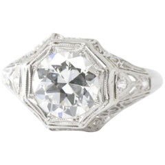 Dynamic Art Deco 1.94 CTW Diamond & Platinum Filigree Alternative Ring GIA