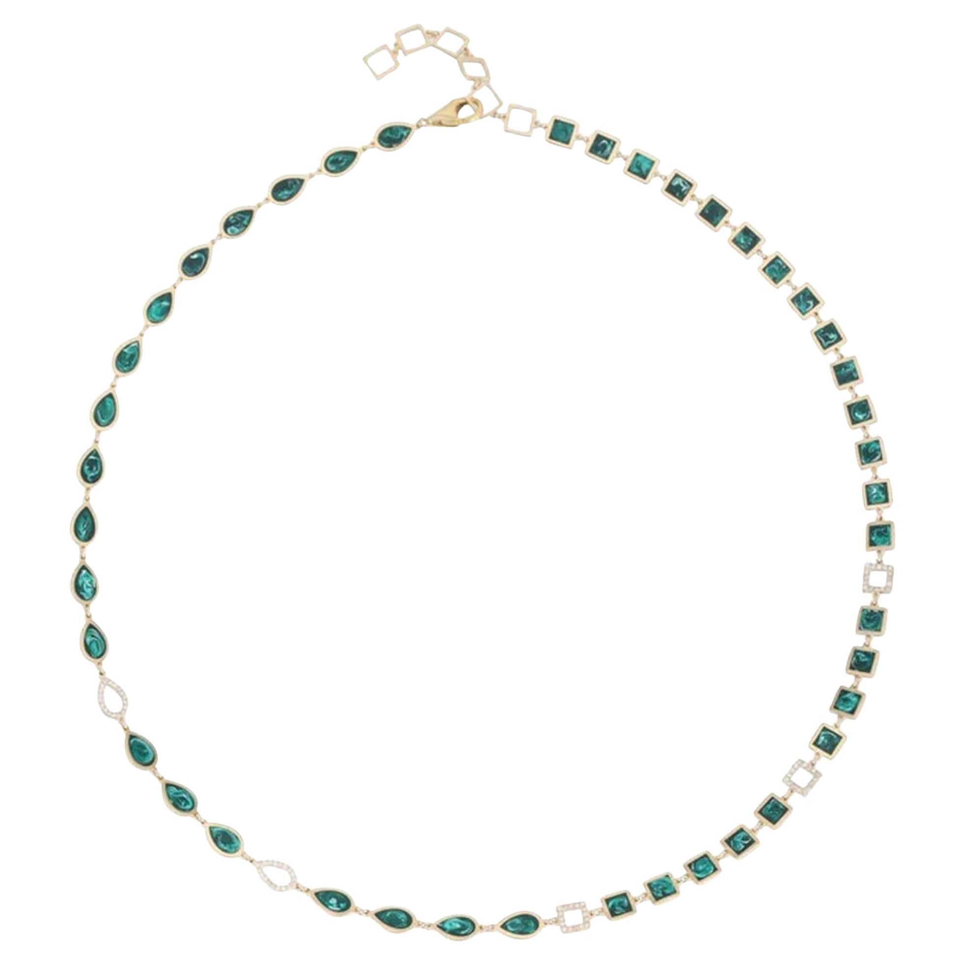 Collana a maglie in oro giallo 14 carati con diamante da 0,59 carati e smalto nero