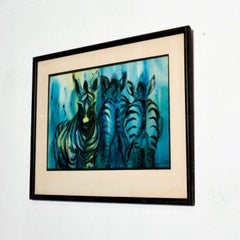 1970s Zebra Watercolor Abstract Gouache Painting