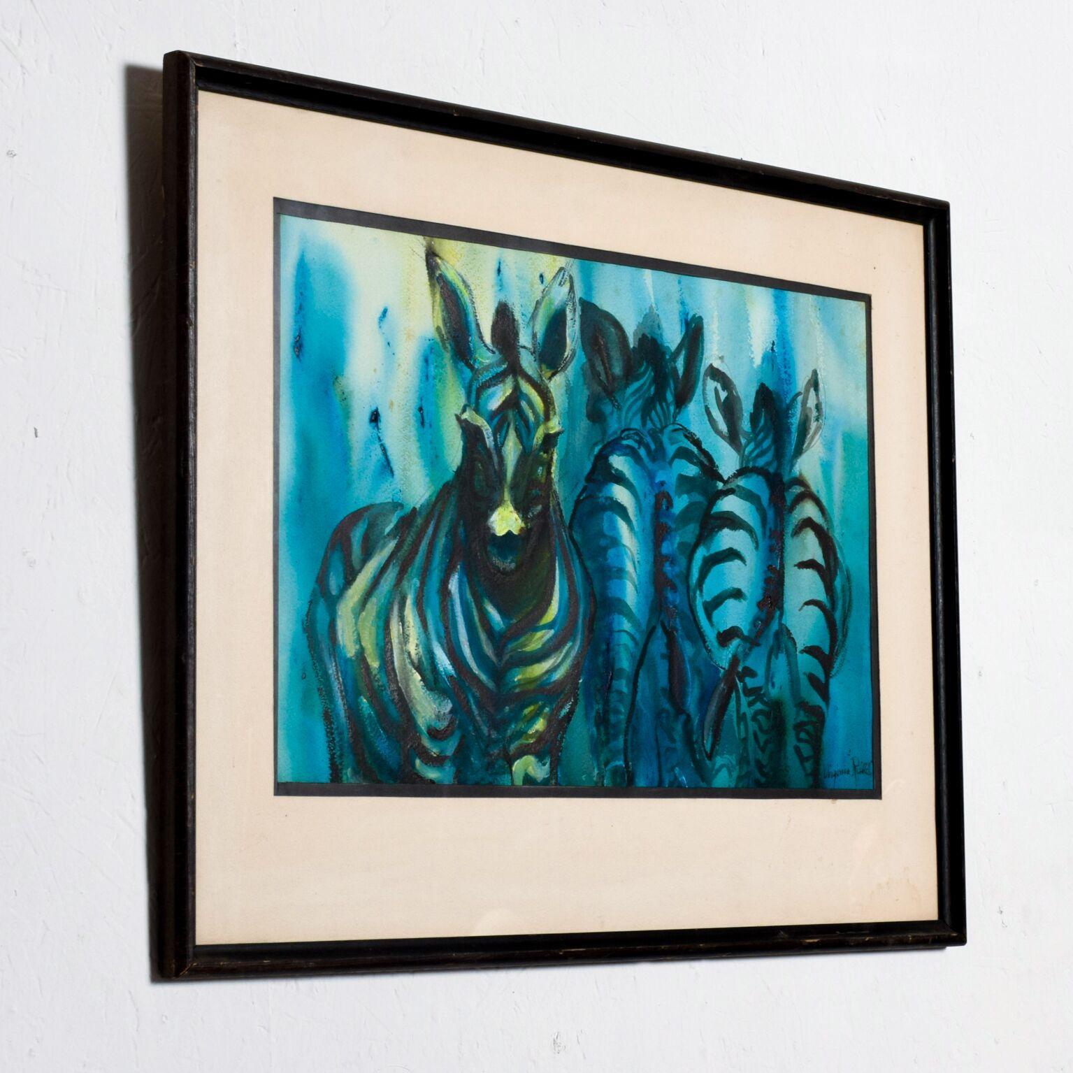 Américain 1970 Cool Zebra Watercolor Abstract Gouache Painting en vente