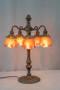 Dynamic Bradley and Hubbard Five Arm Table Lamp w/5 Original Shades ca. 1915