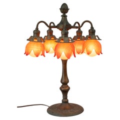 Dynamic Bradley and Hubbard Five Arm Table Lamp w/5 Original Shades ca. 1915