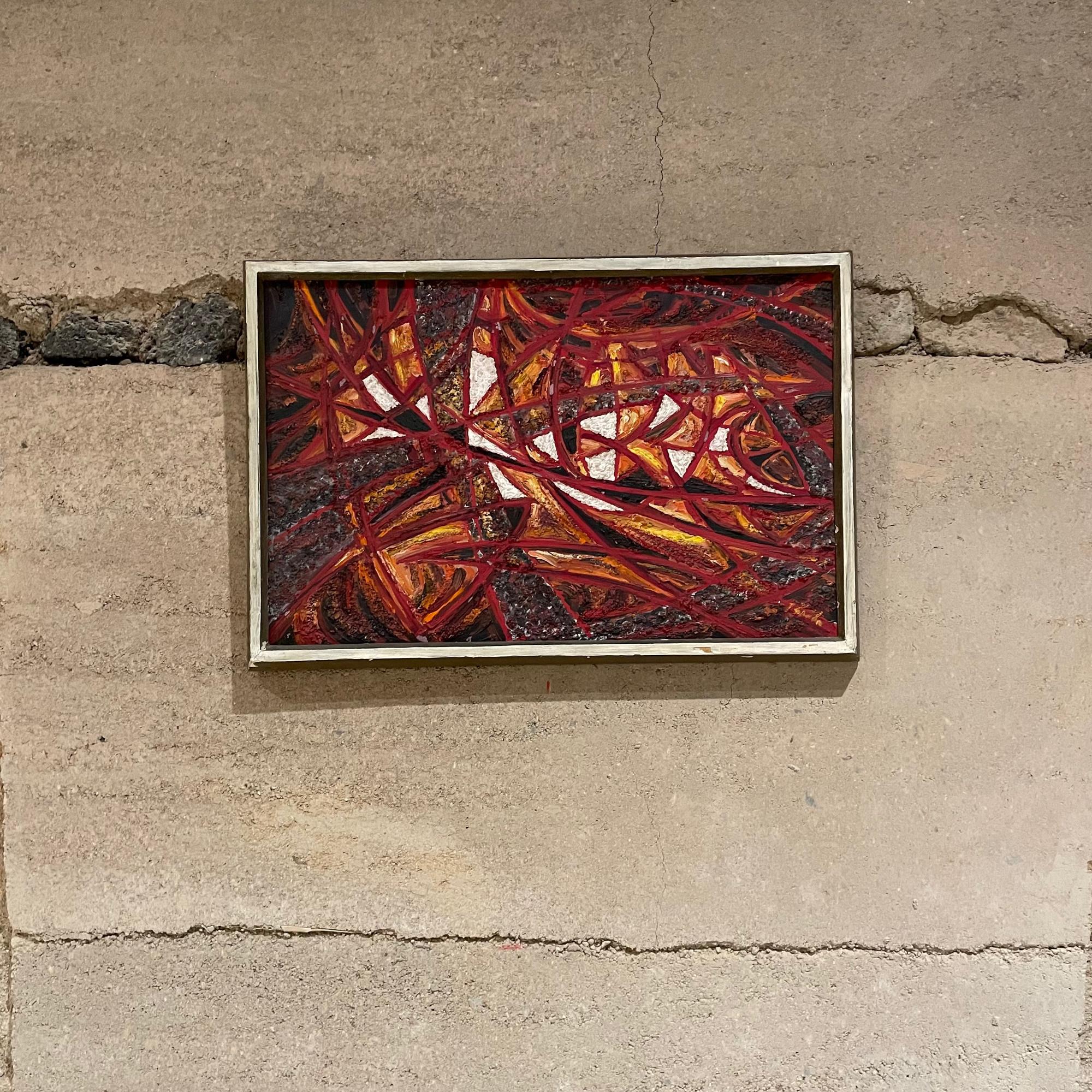 Modern Abstract European oil on canvas Painting 1966
In the style of Pedro Coronel art.
Spectacular Fire Red oil framed.
Signed and dated on back, unclear.
Dimensions: 19w x 13h x 1.25d inches
Original unaltered vintage unrestored condition.