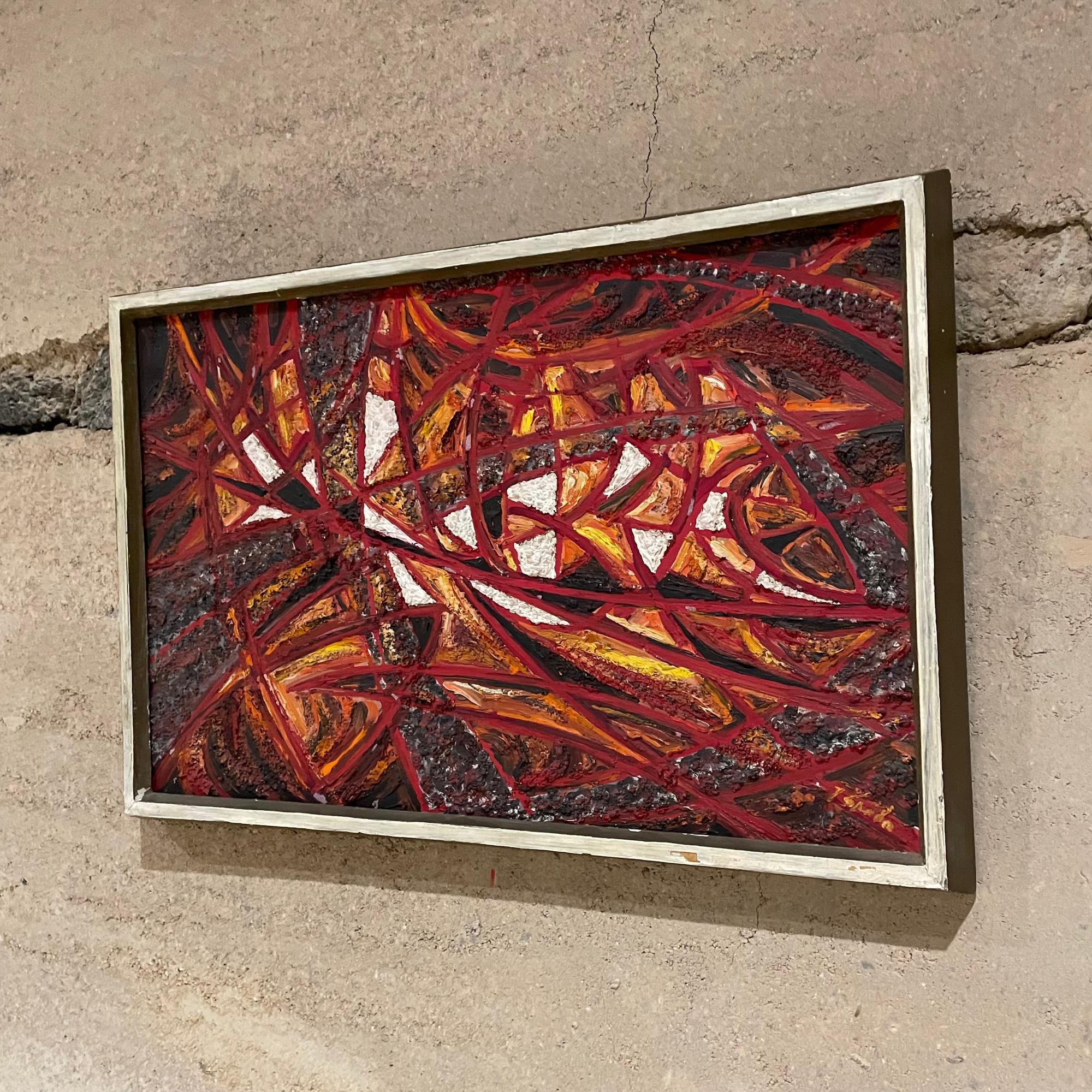 Dynamic Burnt Red Abstract European Oil on Canvas Painting Signed 1966 In Good Condition For Sale In Chula Vista, CA