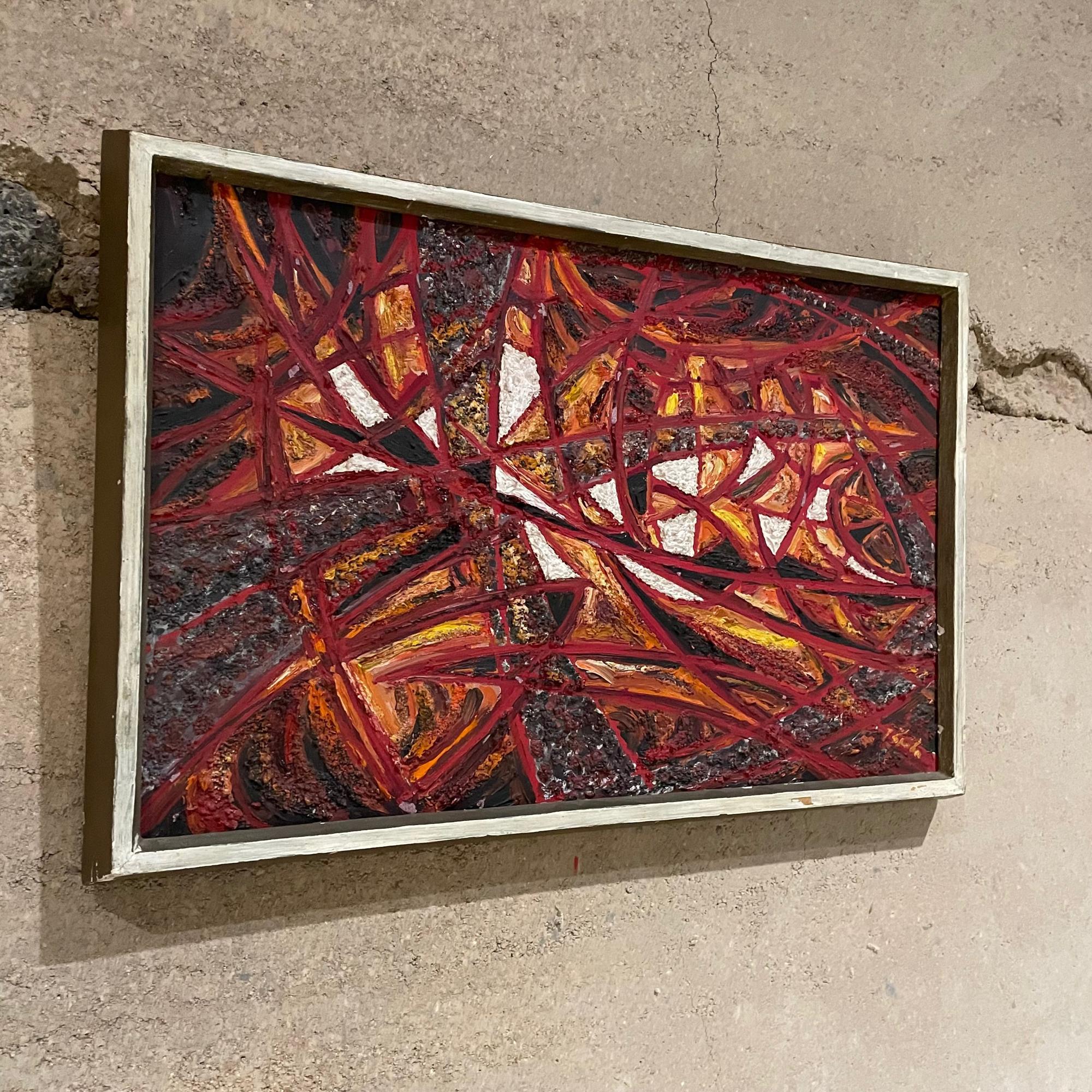 Mid-20th Century Dynamic Burnt Red Abstract European Oil on Canvas Painting Signed 1966 For Sale