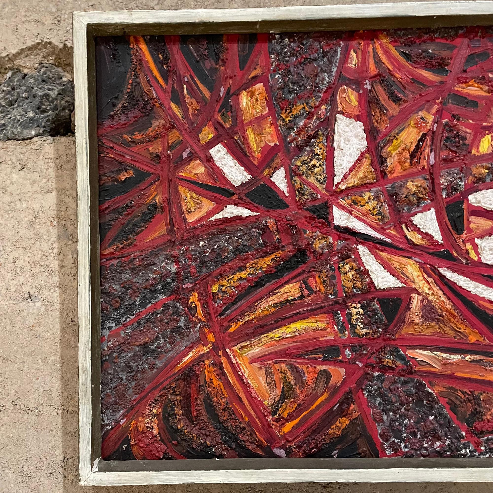Metà XX secolo 1966 Pittura ad olio astratta geometrica europea firmata in vendita