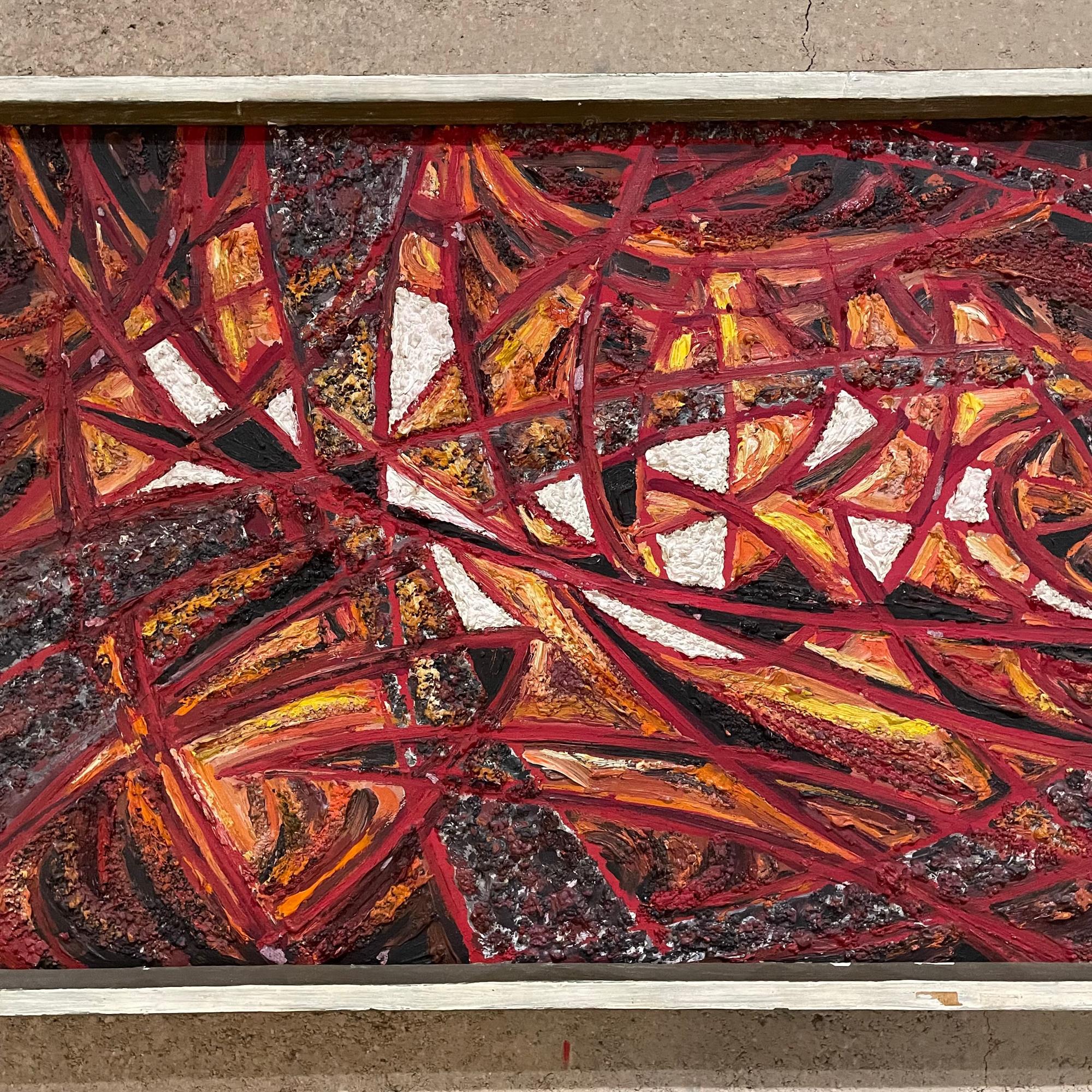 Tela 1966 Pittura ad olio astratta geometrica europea firmata in vendita