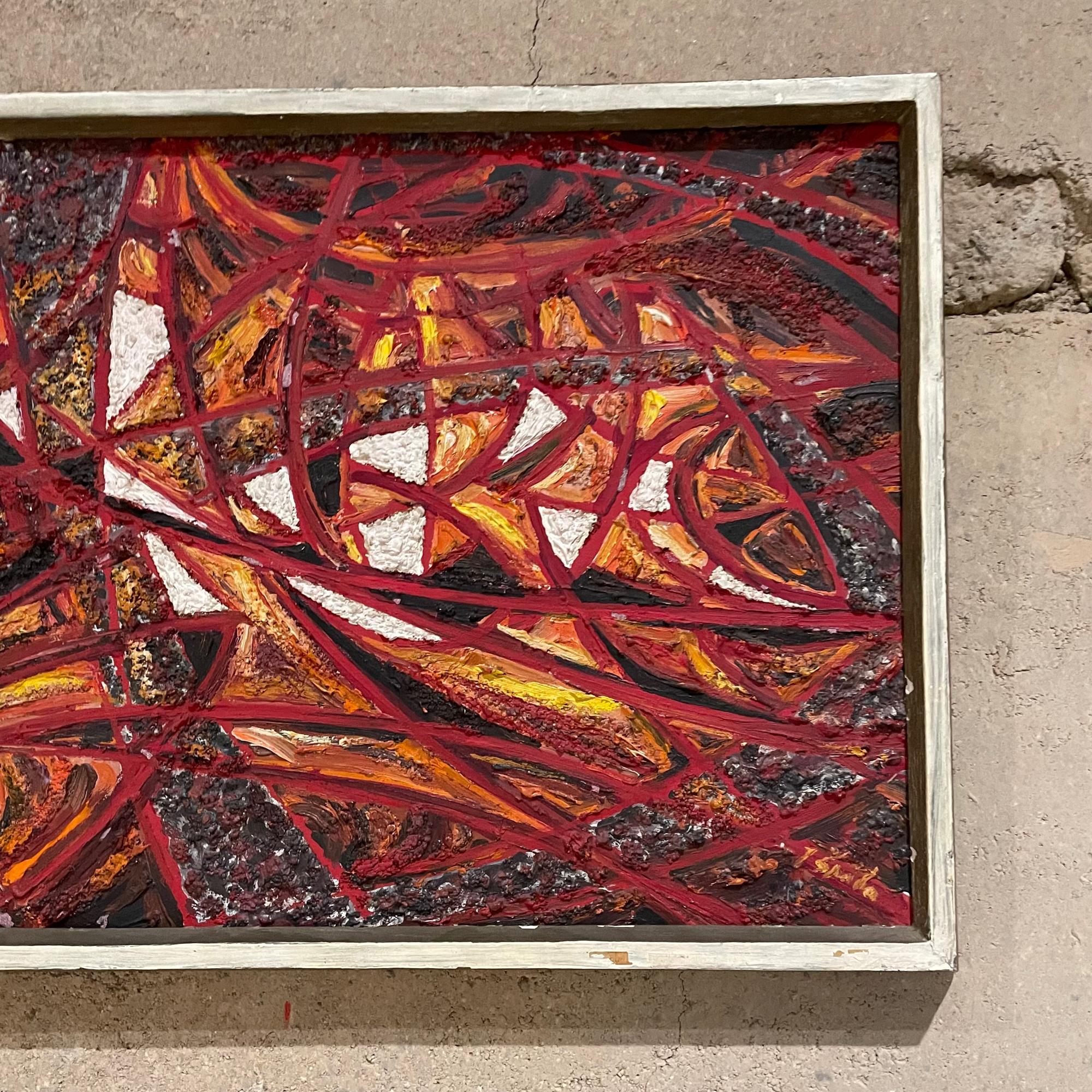 Dynamic Burnt Red Abstract European Oil on Canvas Painting Signed 1966 For Sale 3