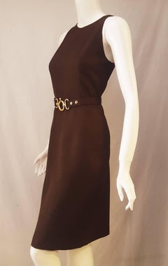 Dynamic David Meister Brown Sleeveless Dress with Belt & Gold Tone Buckle