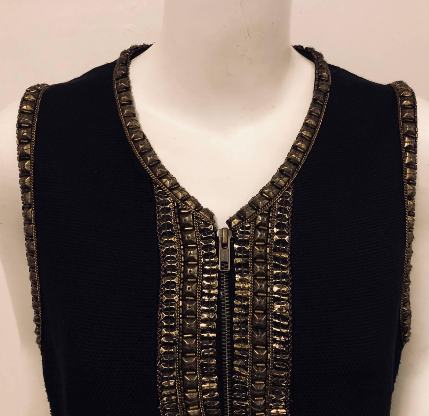 Dynamic Dries van Noten Black Wool and Cotton Metal Embellished Vest Jacket In Excellent Condition In Palm Beach, FL