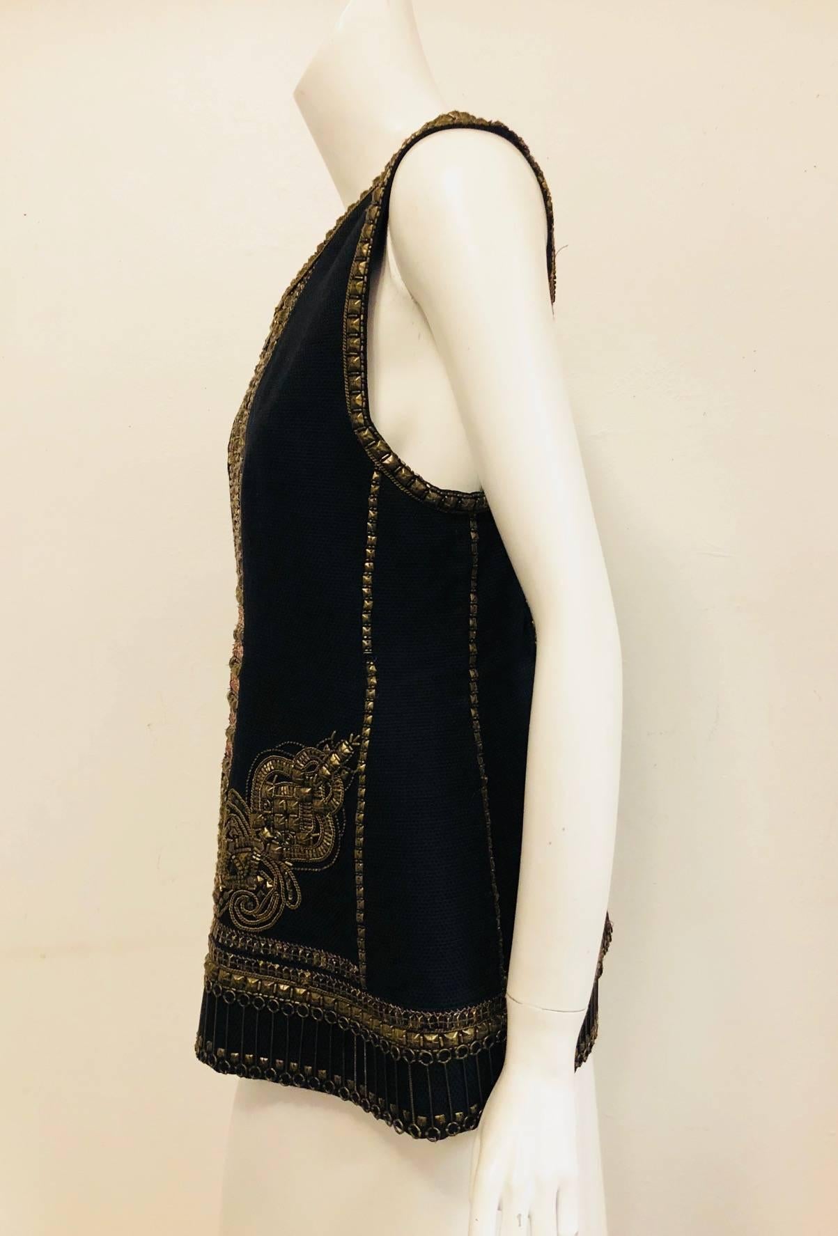 Dynamic Dries van Noten Black Wool and Cotton Metal Embellished Vest Jacket 3