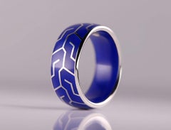 Dynamic Fusion: Platinum & High-Tech Blue Ceramic Men's Ring