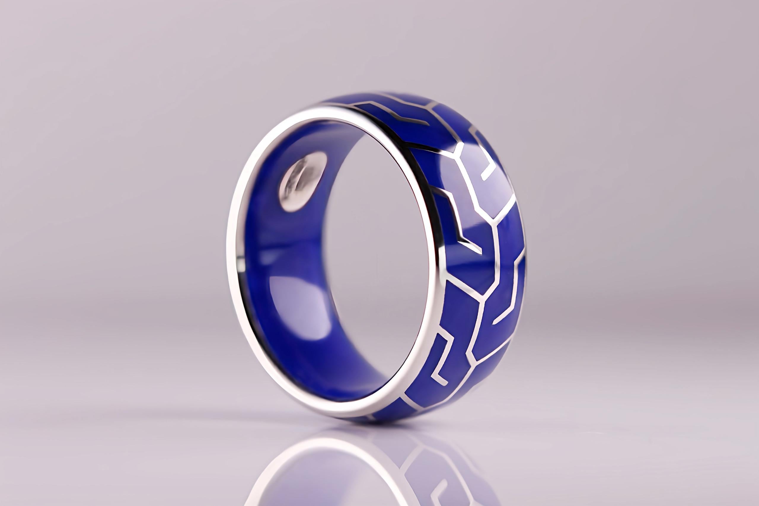 Dynamic Fusion: Platinum & High-Tech Blue Ceramic Men's Ring For Sale 1