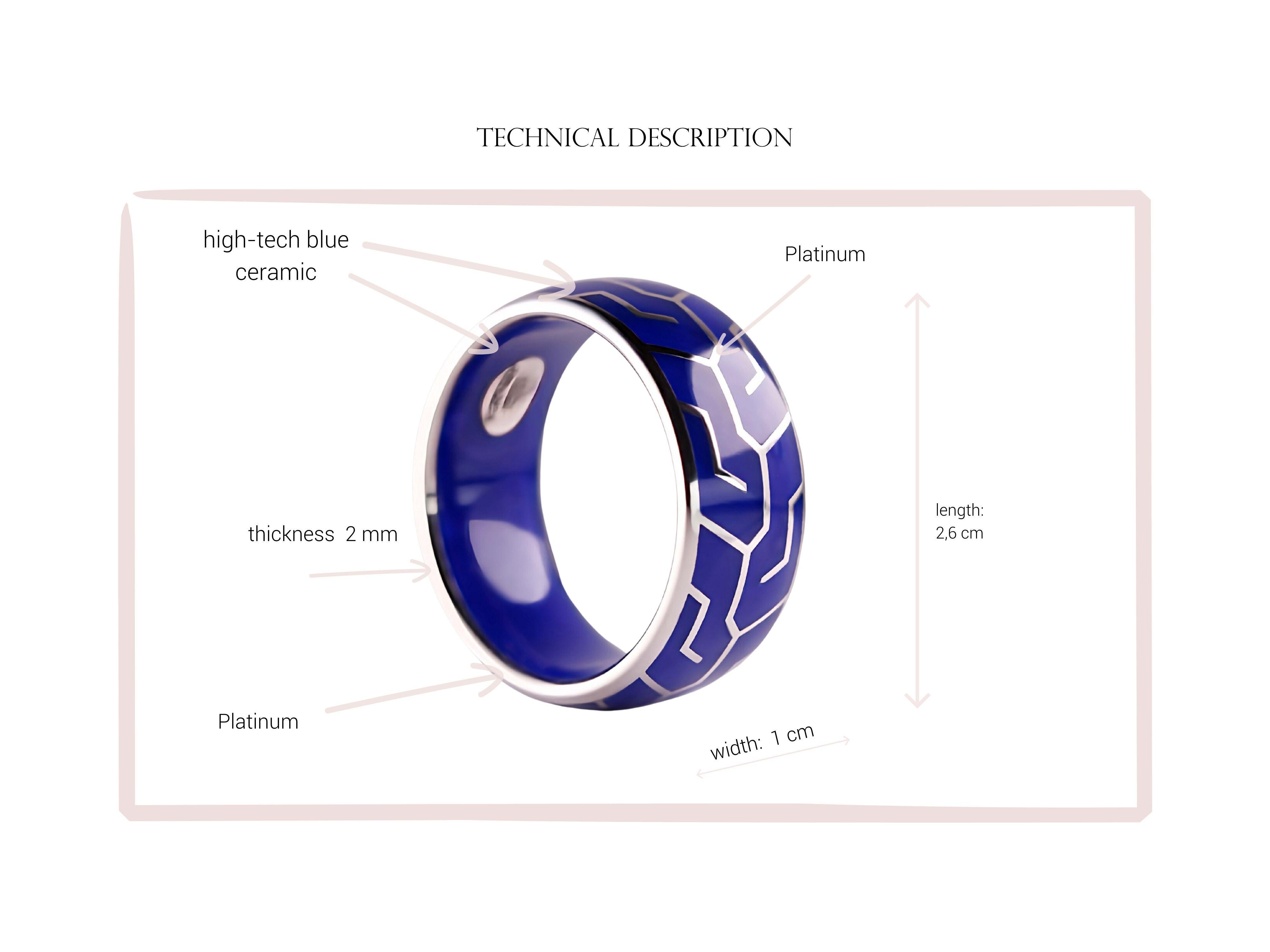 Dynamic Fusion: Platinum & High-Tech Blue Ceramic Men's Ring For Sale 3