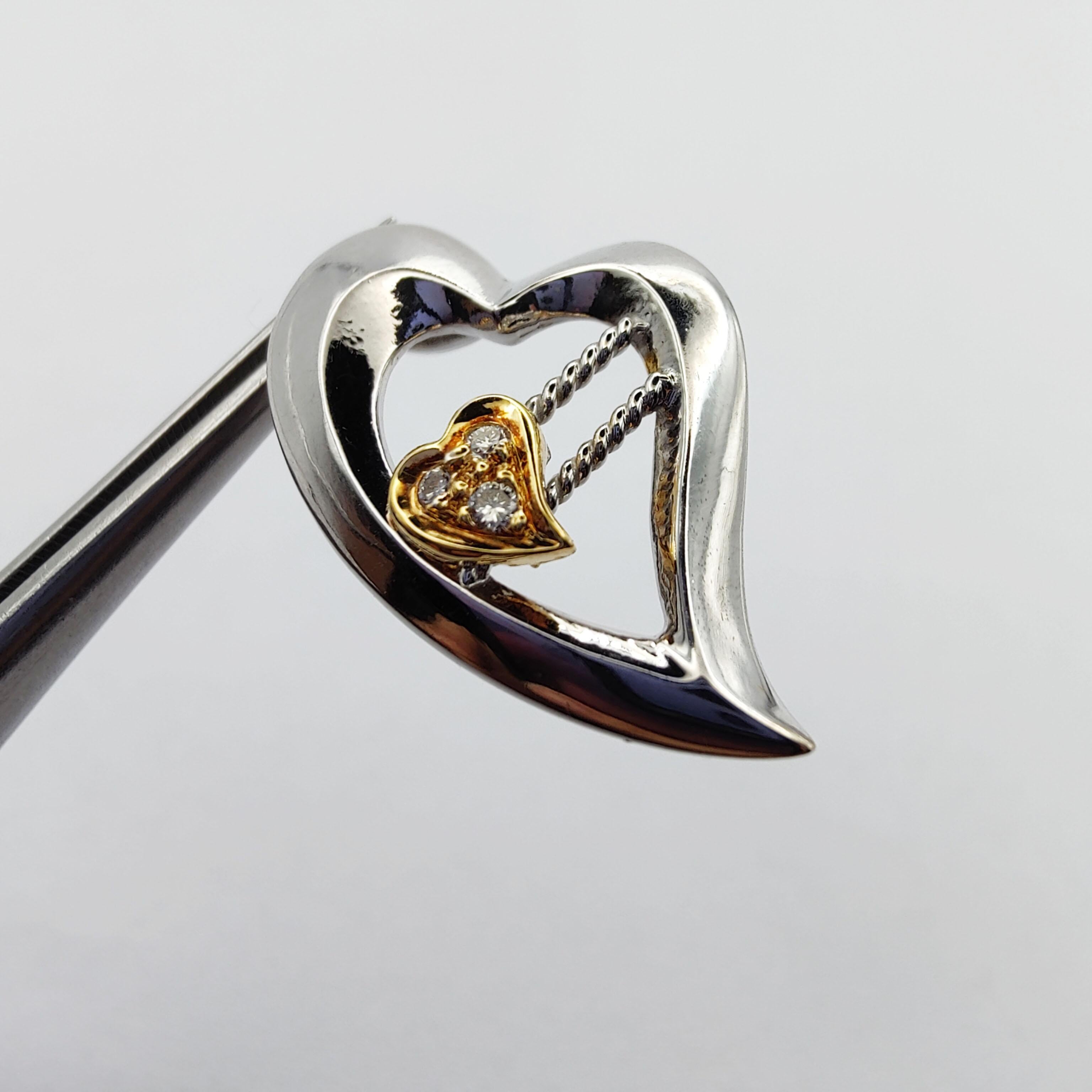 Dynamic Heart Diamond Pendant in 18K White and Yellow Gold For Sale 5