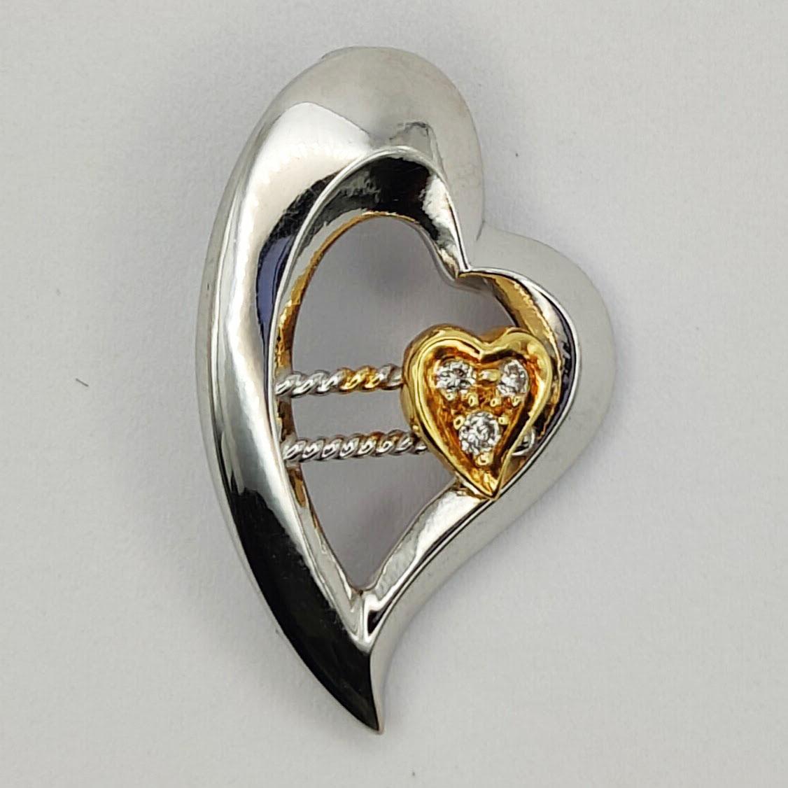 Contemporary Dynamic Heart Diamond Pendant in 18K White and Yellow Gold For Sale