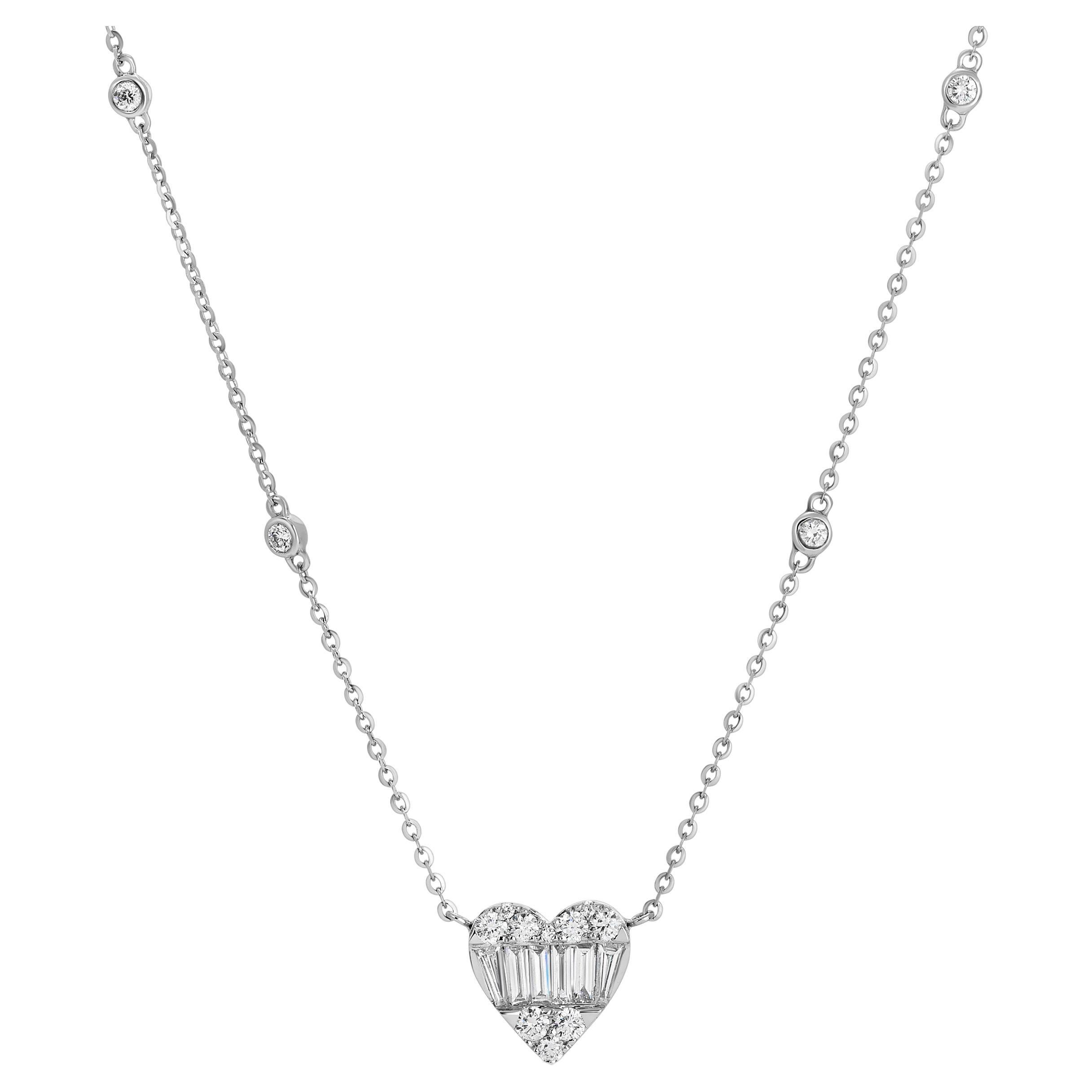 Heart Shape 18K White Gold Diamond Necklace