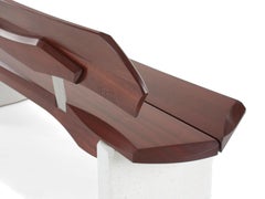 Dynamic Indoor Bench in White Cast Concrete and Oxidized Wood by Nico Yektai