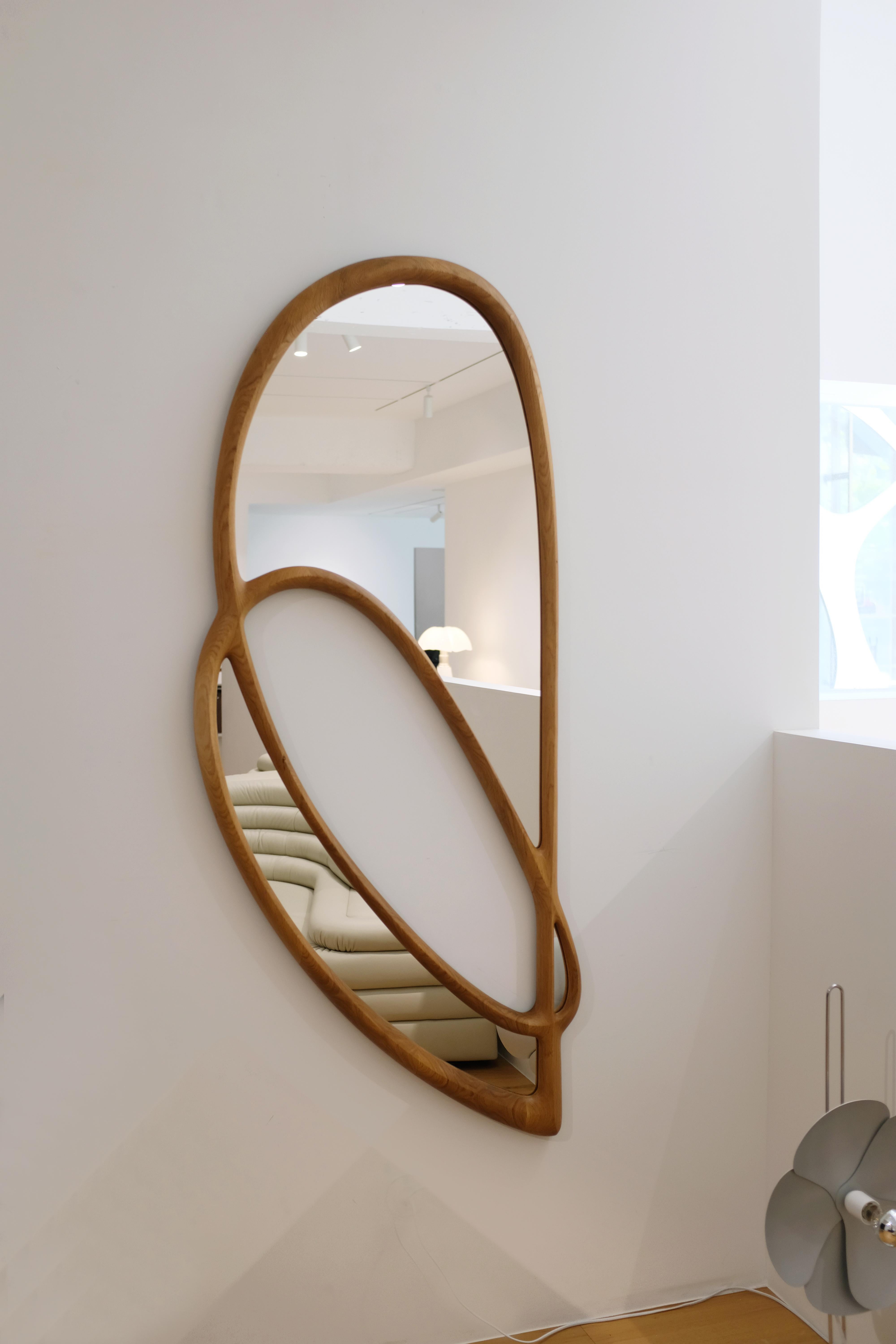 Contemporary Dynamic Mirror II by Soo Joo - Asymmetric White Oak Mirror For Sale