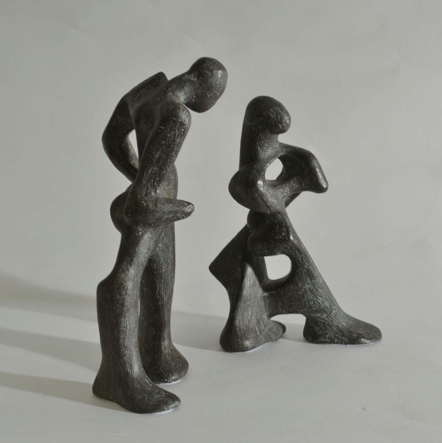 German Dynamic Pair of Bronze Sculptures of Dancing Figures