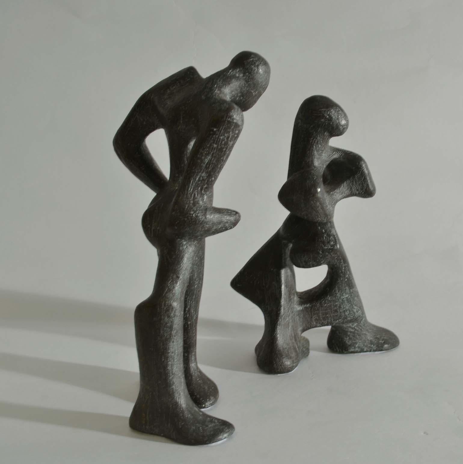 Cast Dynamic Pair of Bronze Sculptures of Dancing Figures
