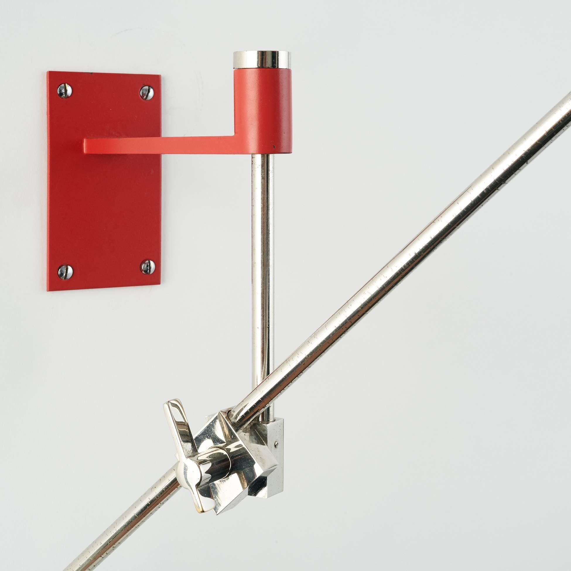 Dynamic Red Stilnovo Style Swing Arm Sconce with Chromed Mounts, Italy 1970’s For Sale 4