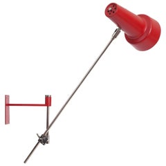 Dynamic Red Stilnovo Style Swing Arm Sconce with Chromed Mounts, Italy 1970’s