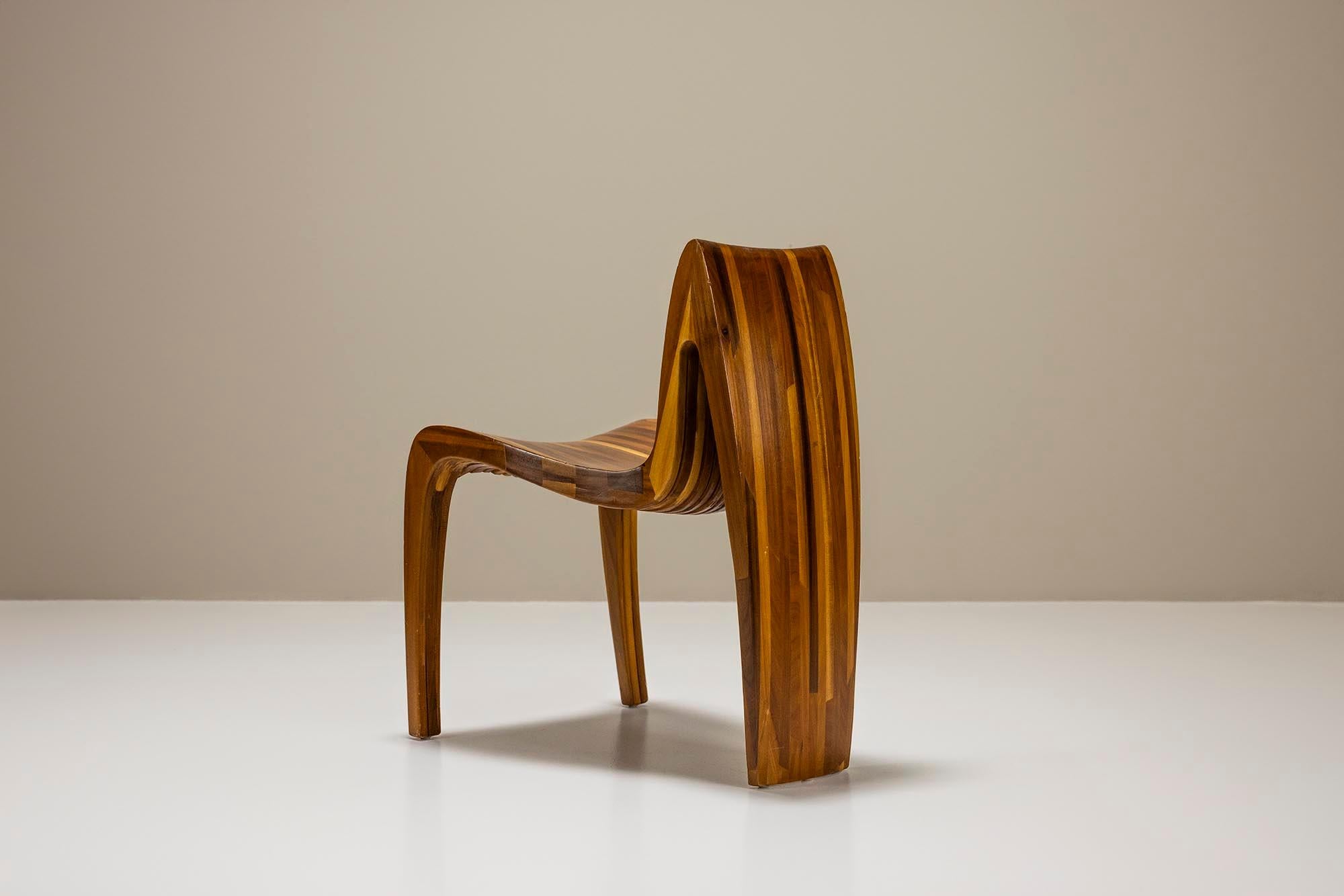 Mid-Century Modern Dynamic Three-Legged Side Chair In Wood in the style of Polyte Solet, France