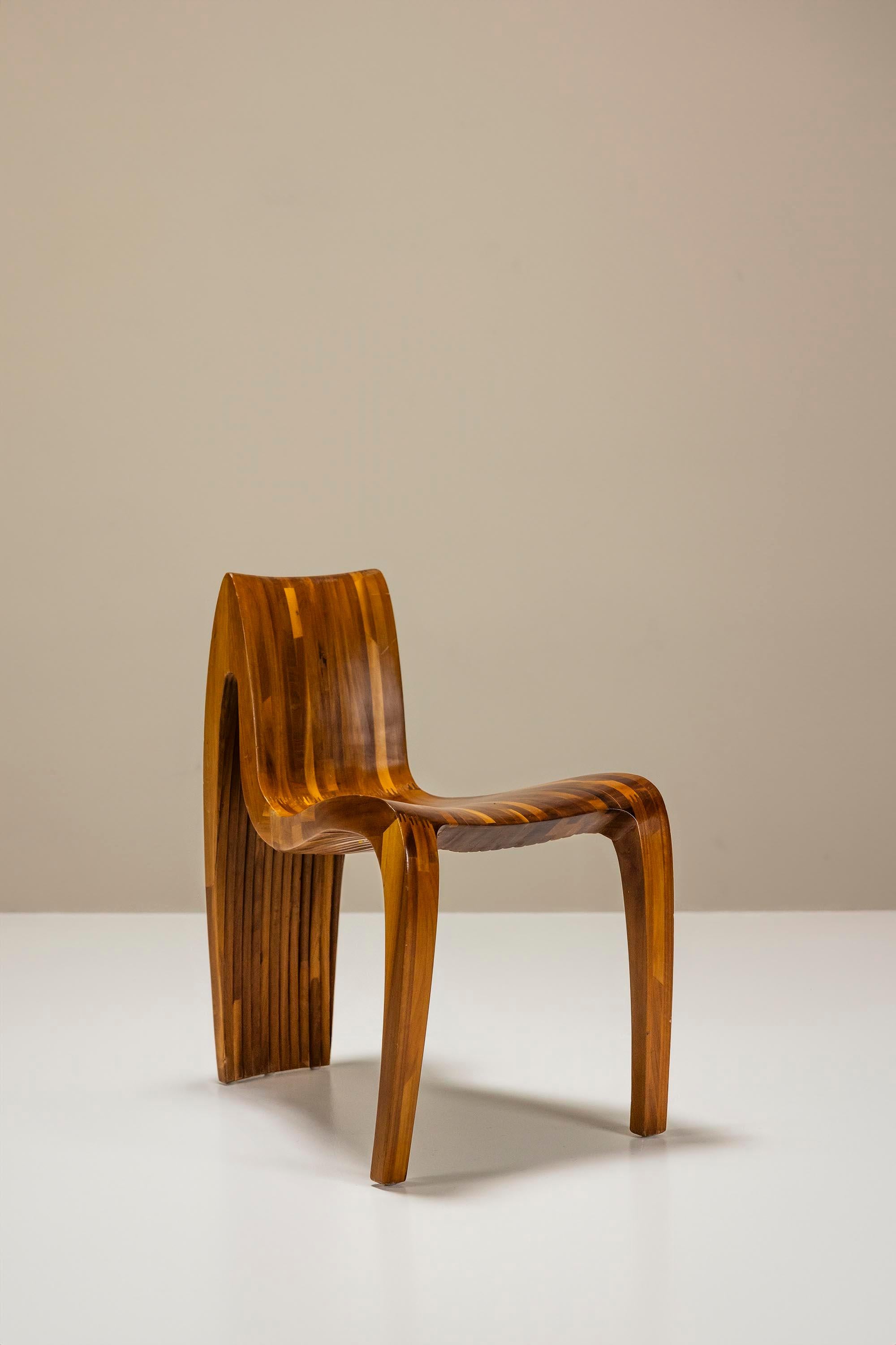 Dynamic Three-Legged Side Chair In Wood in the style of Polyte Solet, France 1