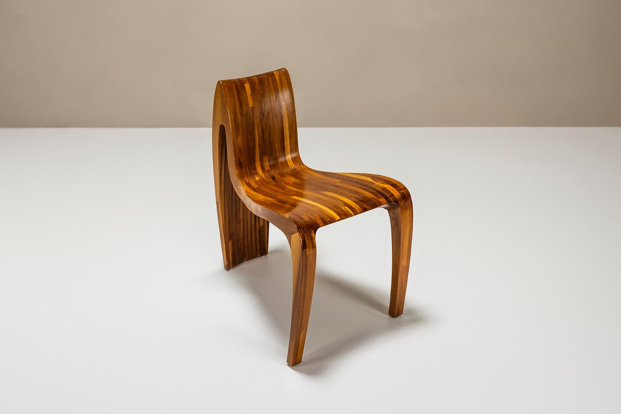 Dynamic Three-Legged Side Chair In Wood in the style of Polyte Solet, France 2