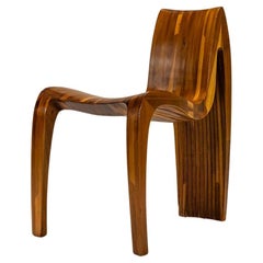 Dynamic Three-Legged Side Chair In Wood in the style of Polyte Solet, France