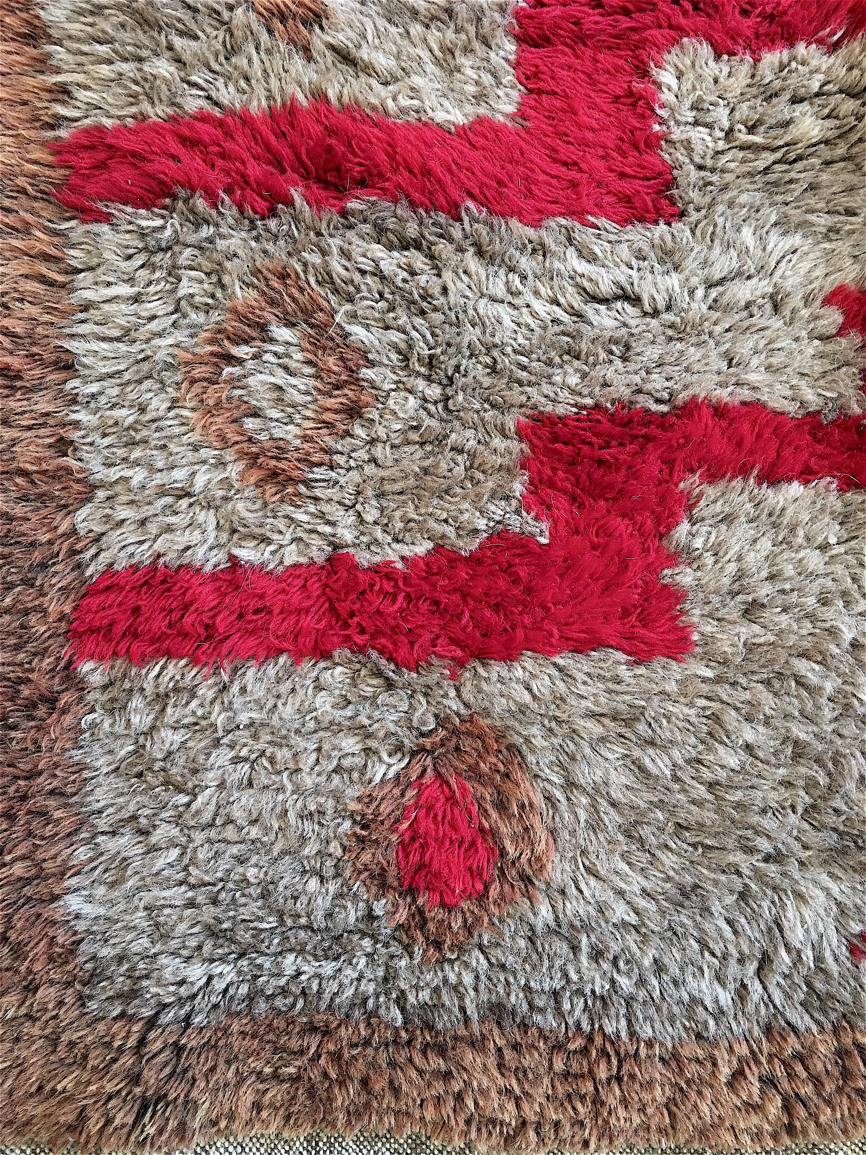 20th Century Vintage Tulu Rug with Architectural Step Design in Red and Brown