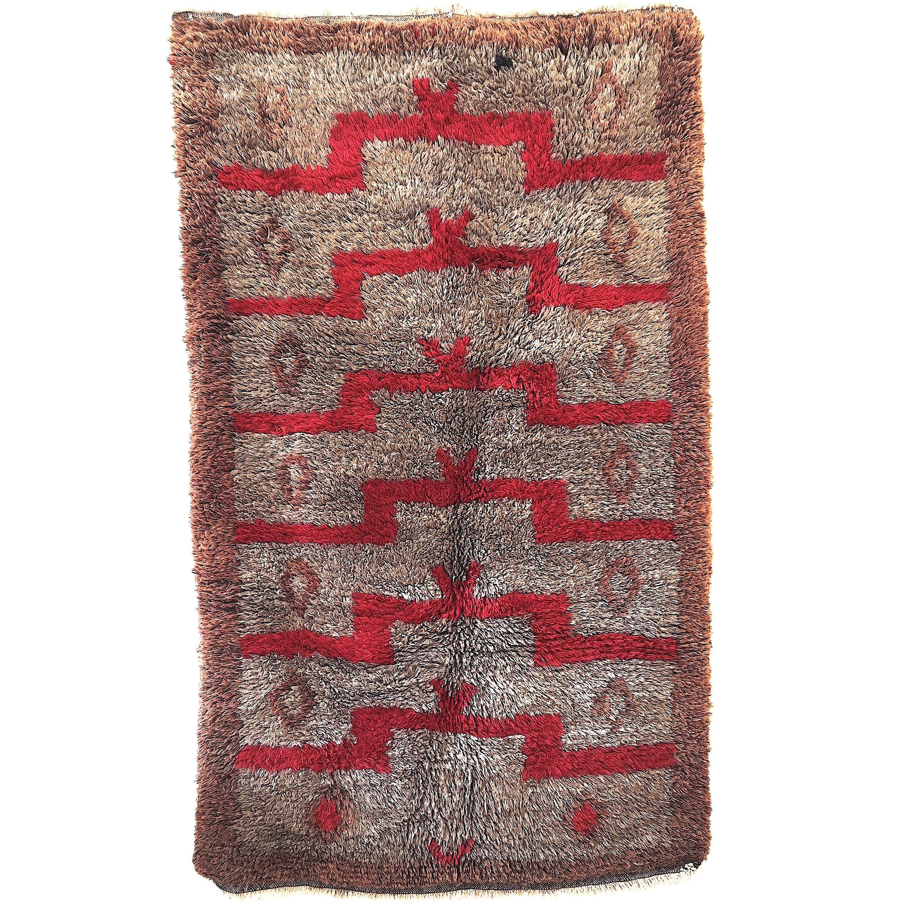 Vintage Tulu Rug with Architectural Step Design in Red and Brown
