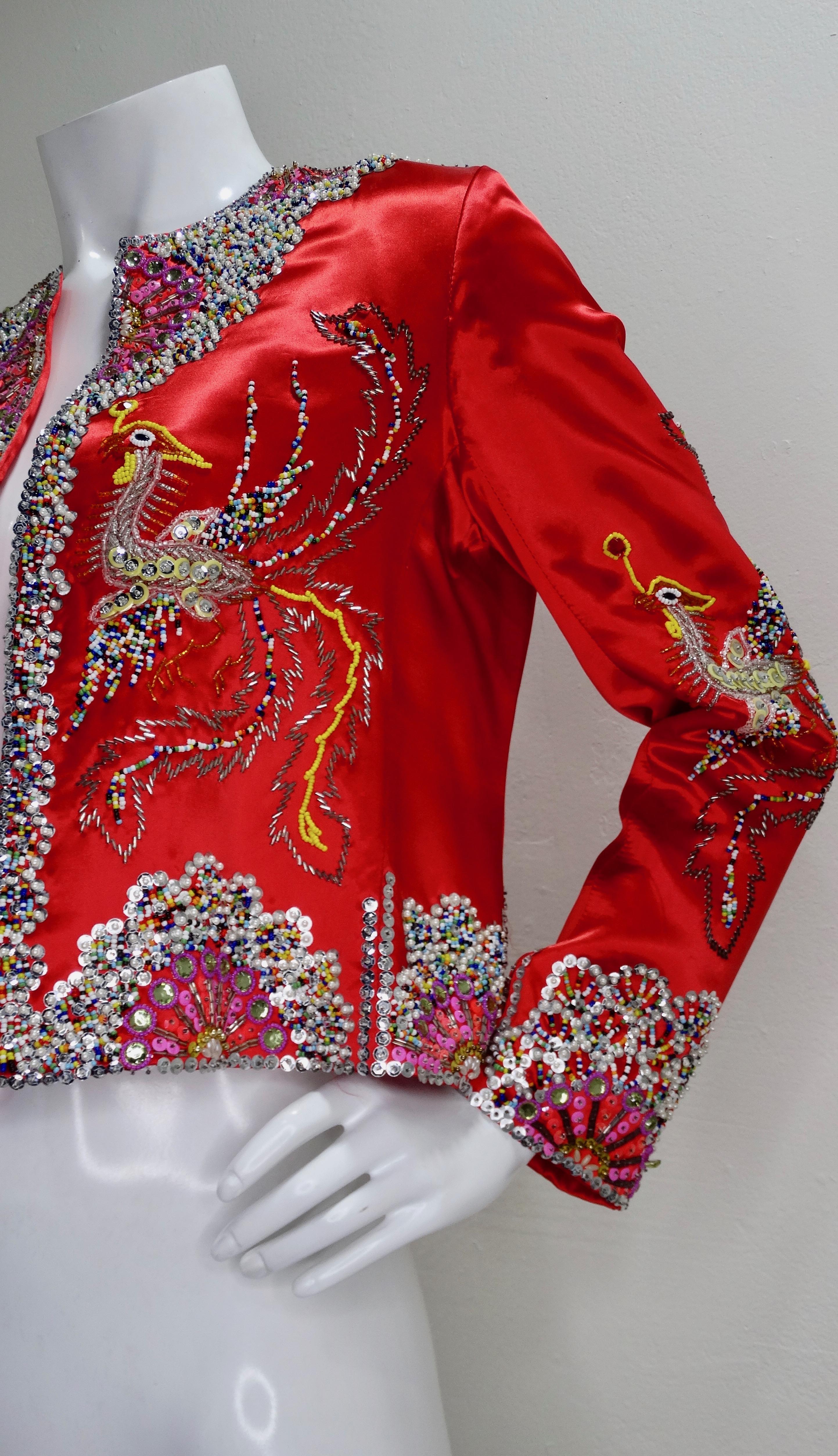 Red Dynasty 1960s Beaded Phoenix Jacket  For Sale