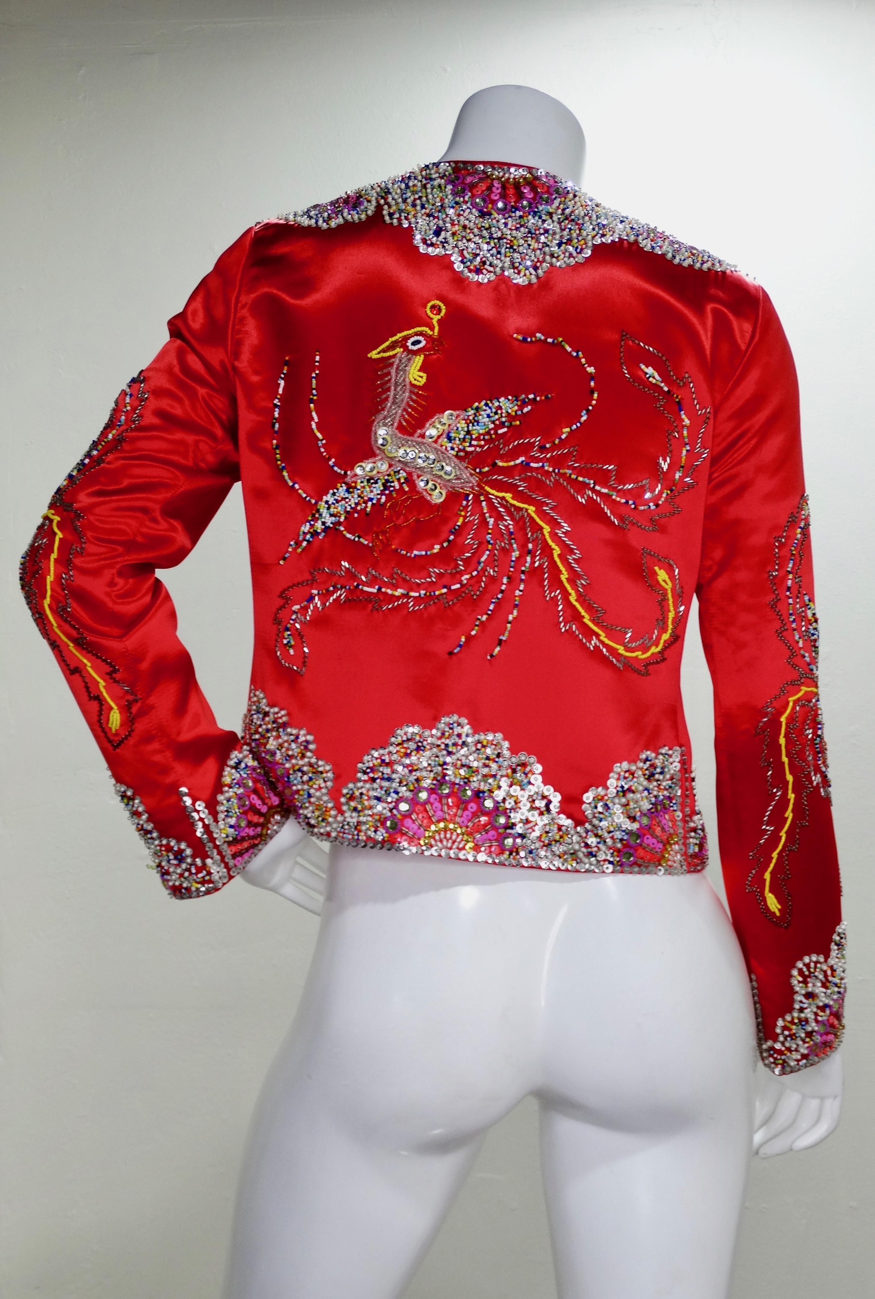 Women's or Men's Dynasty 1960s Beaded Phoenix Jacket  For Sale