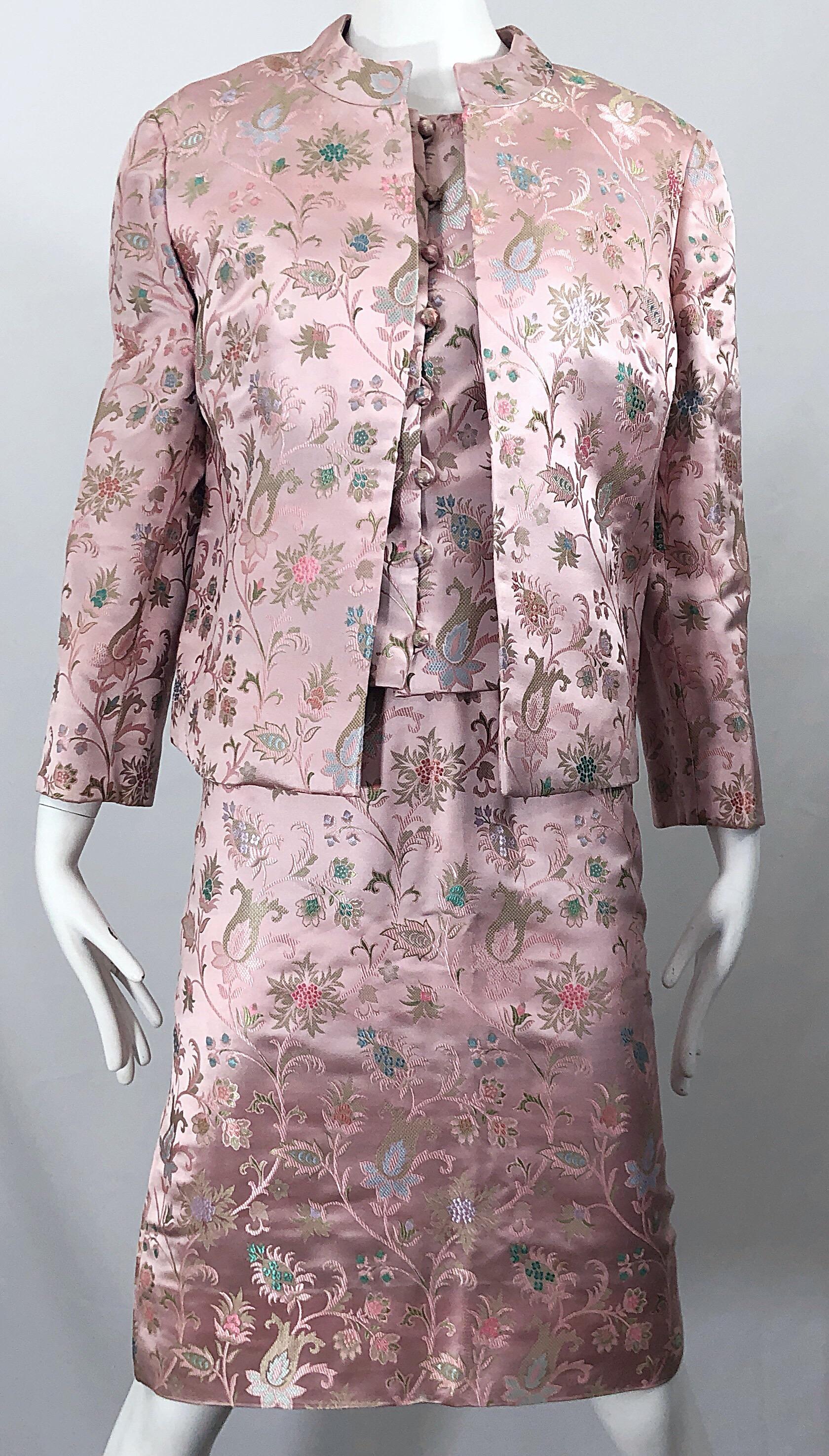 Dynasty 1960s For Lord & Taylor Light Pink Large Size 3 Piece Vintage Dress Set For Sale 5