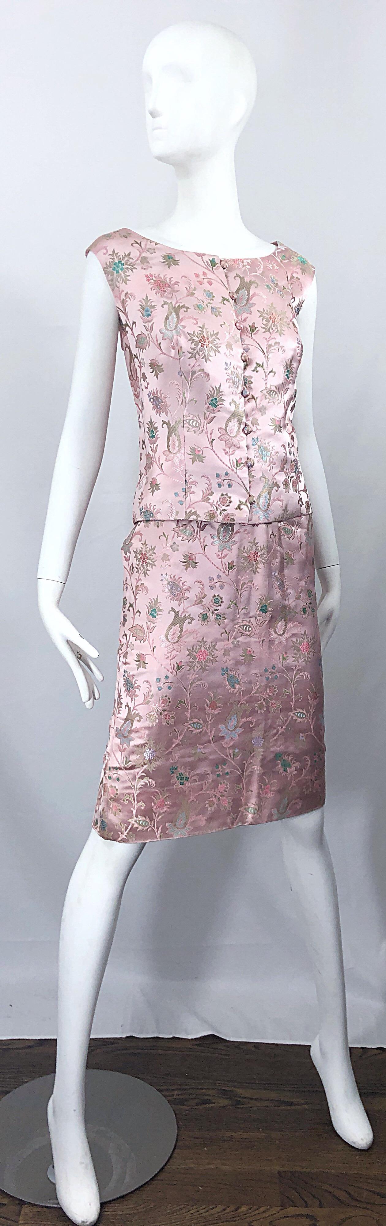 Dynasty 1960s For Lord & Taylor Light Pink Large Size 3 Piece Vintage Dress Set For Sale 6