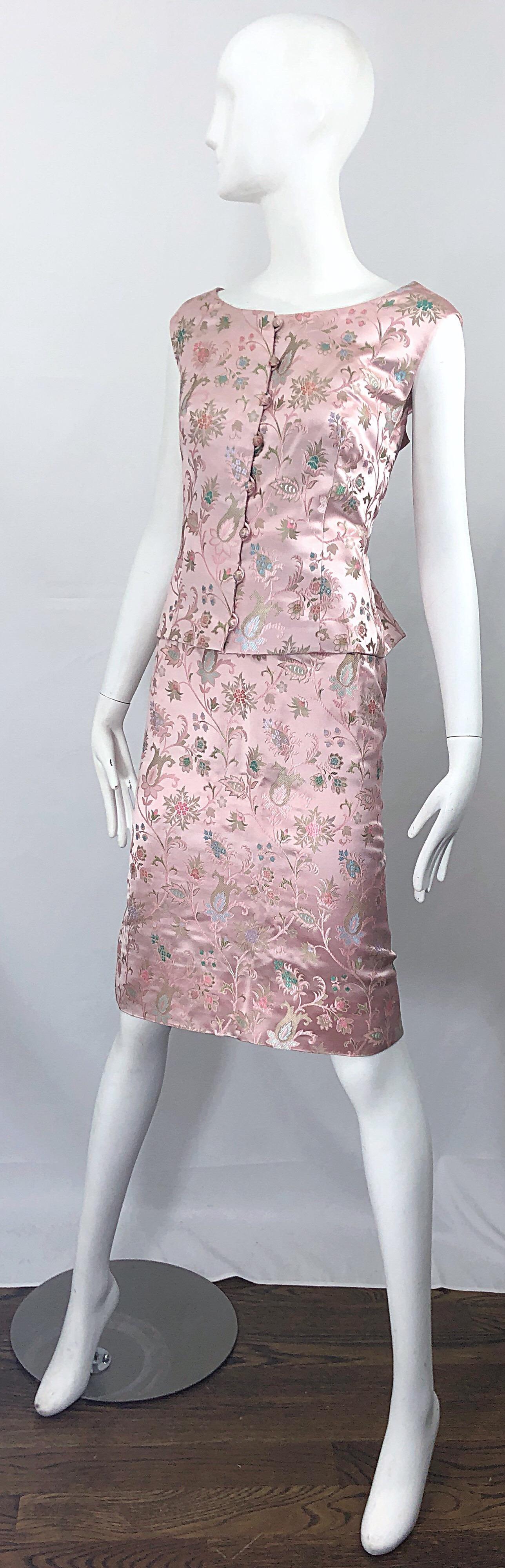 Dynasty 1960s For Lord & Taylor Light Pink Large Size 3 Piece Vintage Dress Set For Sale 7