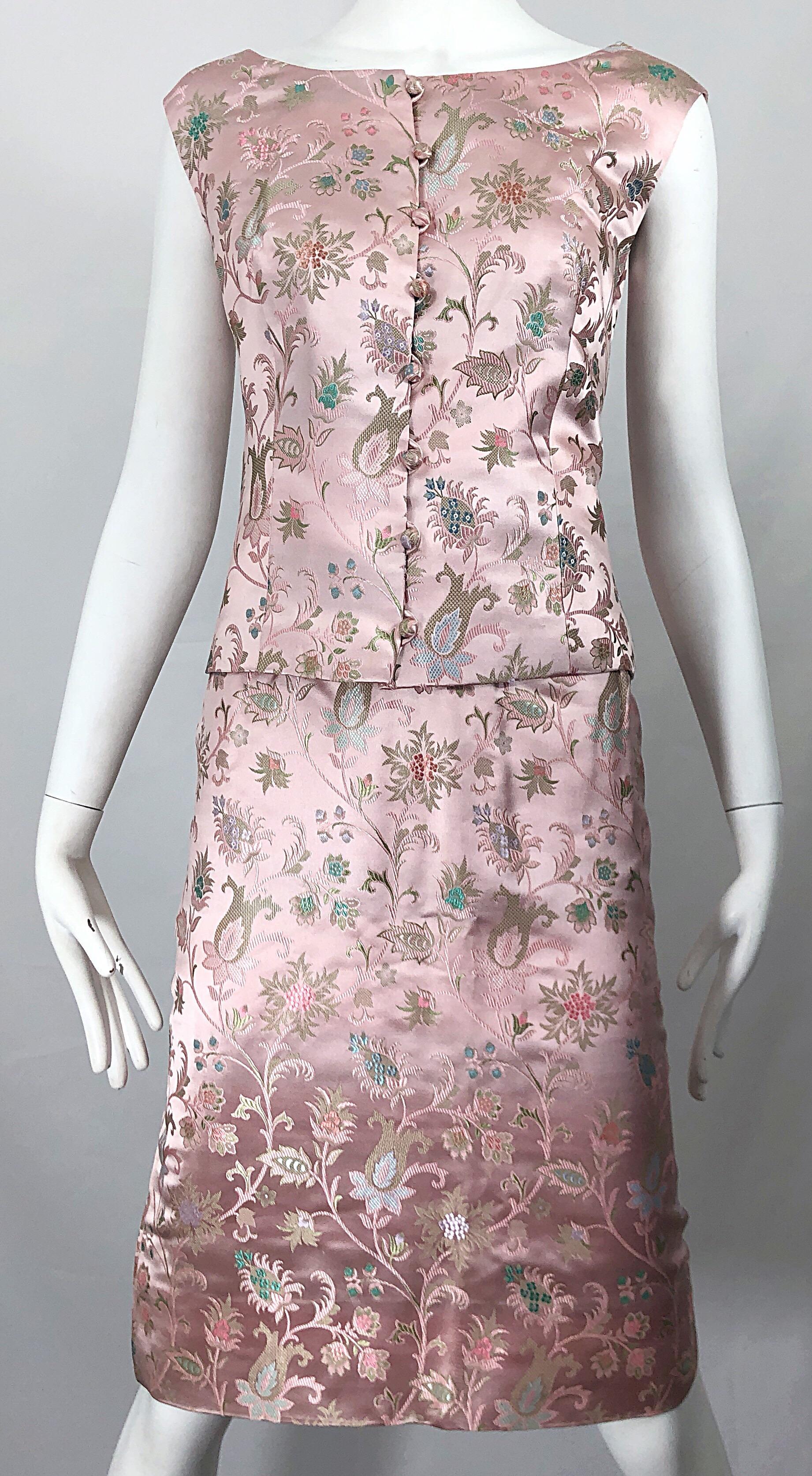 Dynasty 1960s For Lord & Taylor Light Pink Large Size 3 Piece Vintage Dress Set For Sale 10