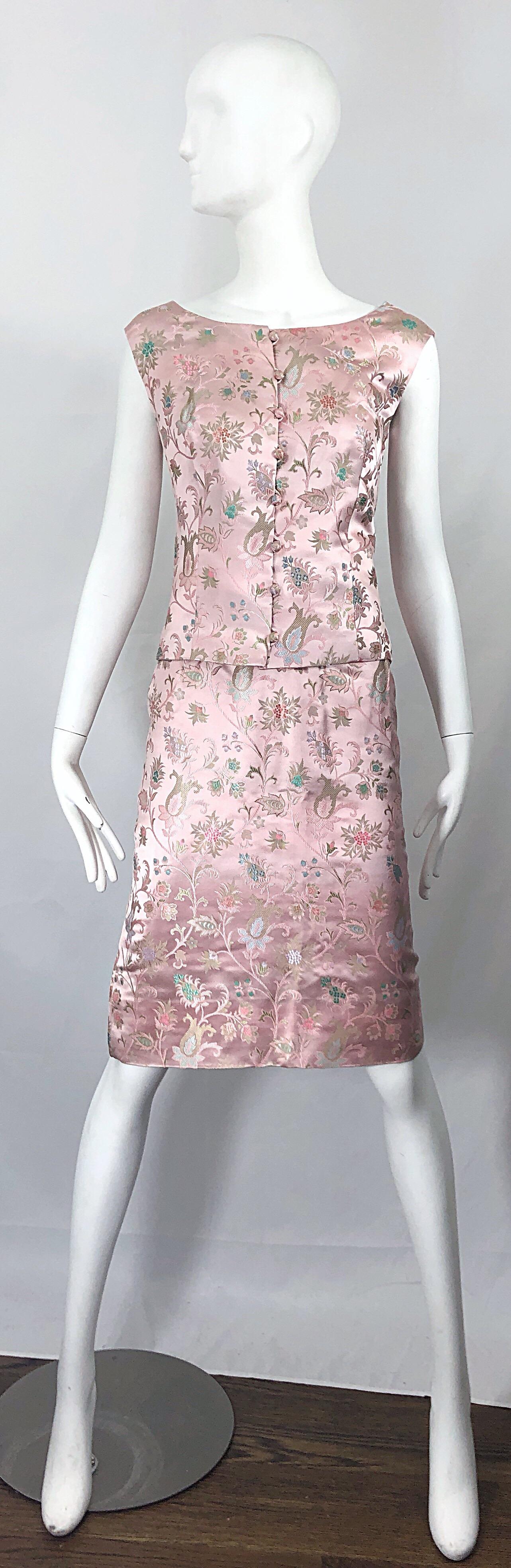 Dynasty 1960s For Lord & Taylor Light Pink Large Size 3 Piece Vintage Dress Set For Sale 11