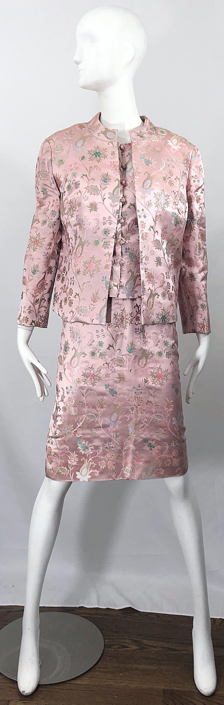 Dynasty 1960s For Lord & Taylor Light Pink Large Size 3 Piece Vintage Dress Set For Sale 4