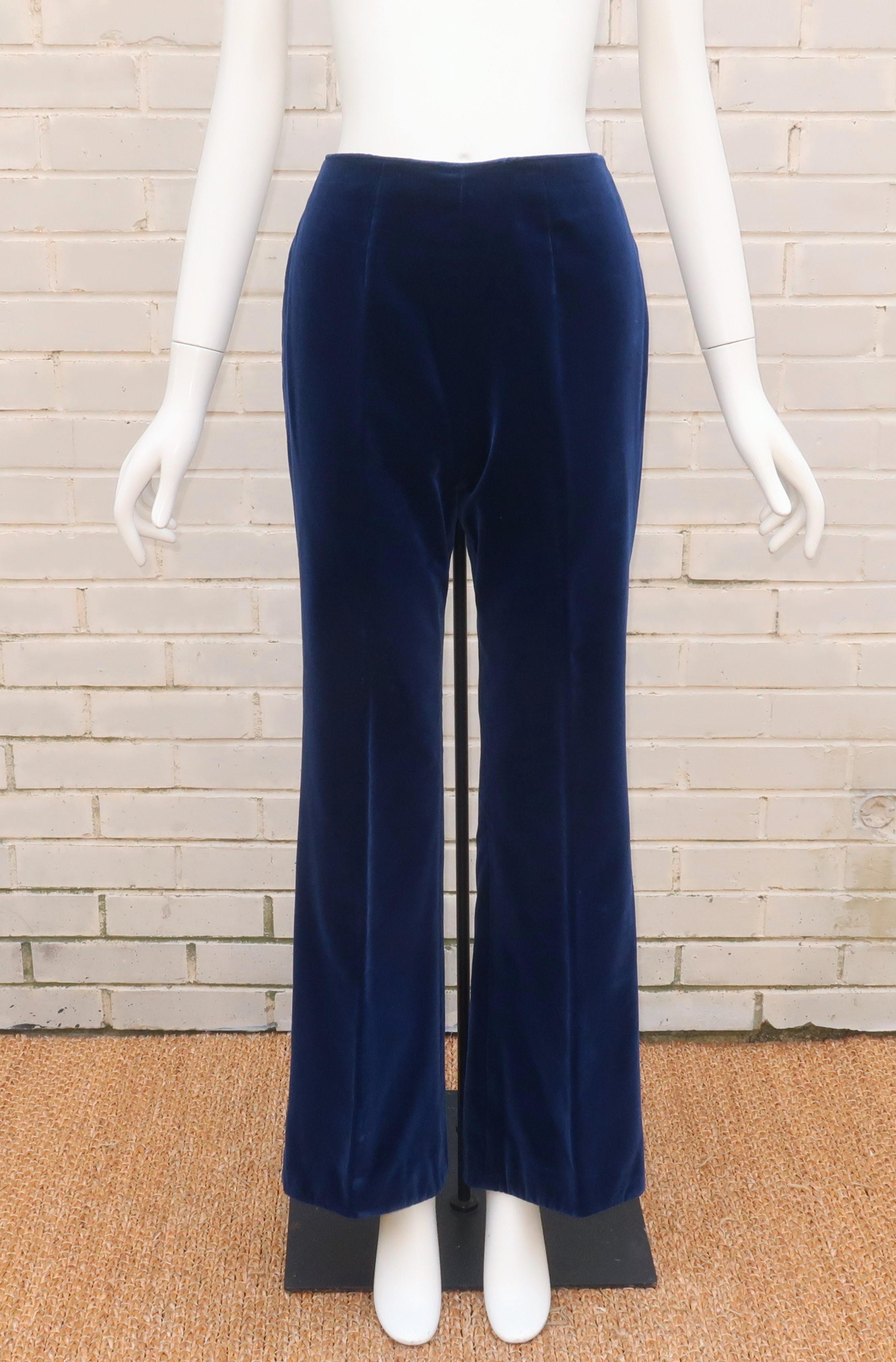 Dynasty Blue Velvet Beaded Pant Suit, 1960's 5