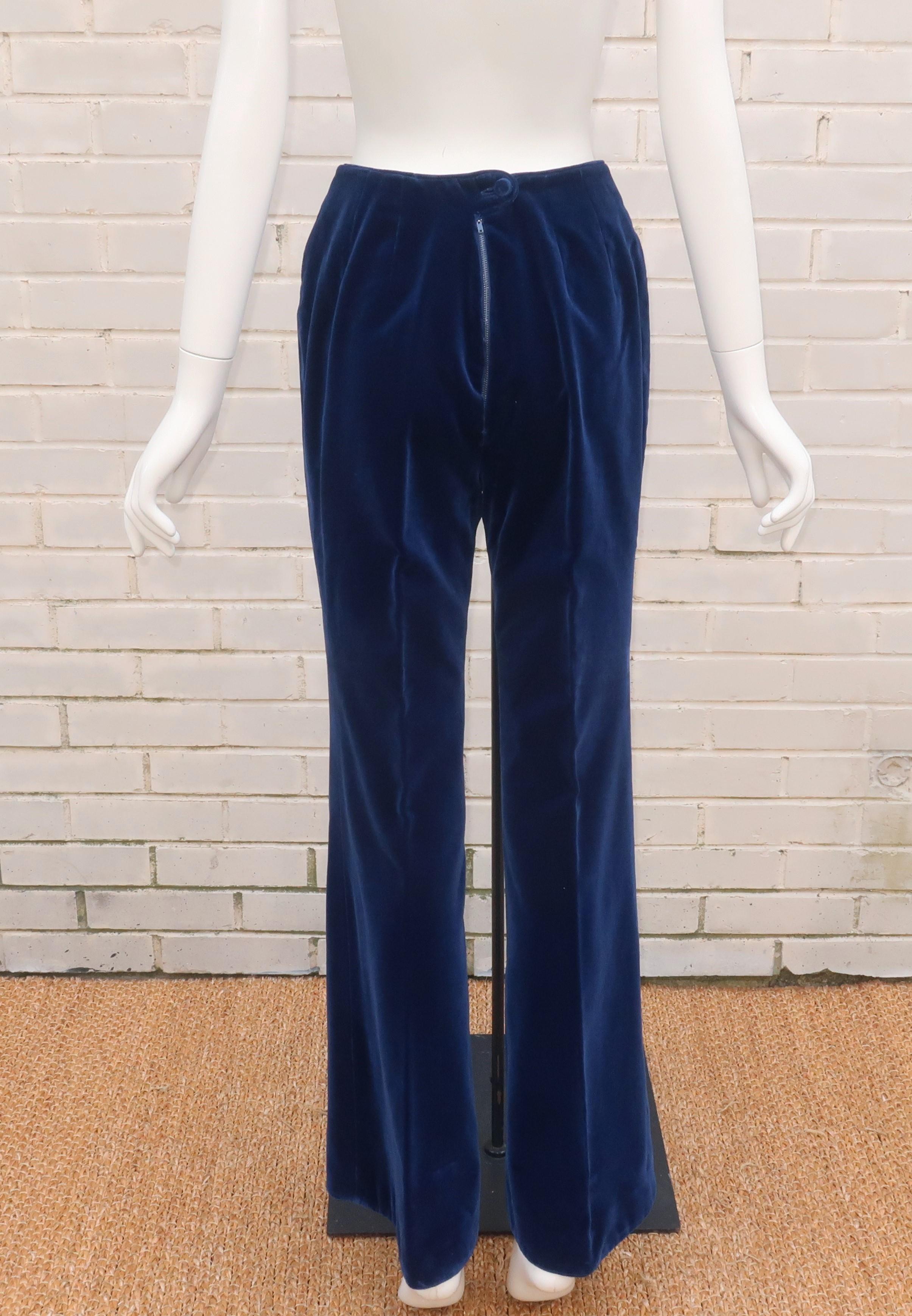 Dynasty Blue Velvet Beaded Pant Suit, 1960's 6