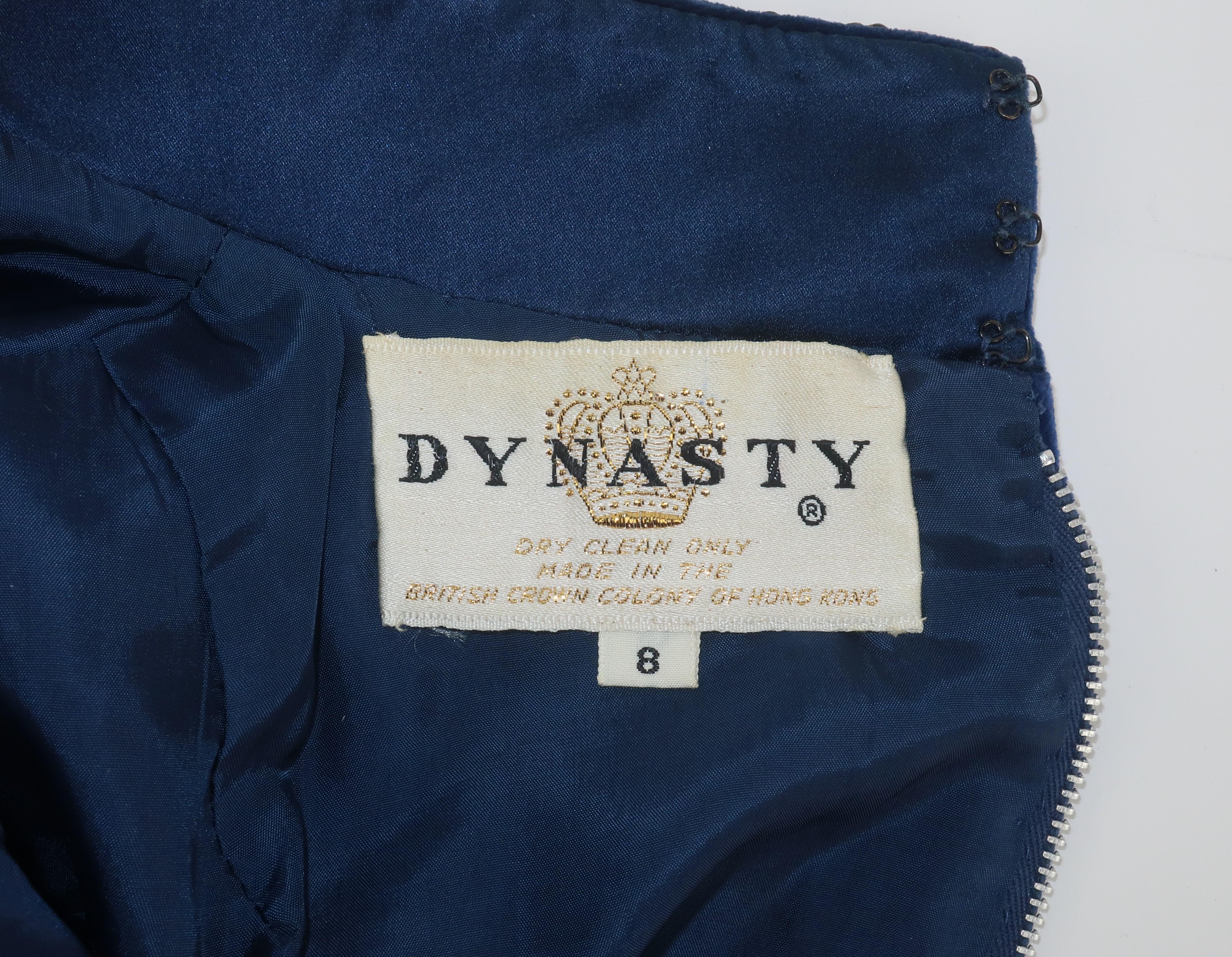 Dynasty Blue Velvet Beaded Pant Suit, 1960's 8
