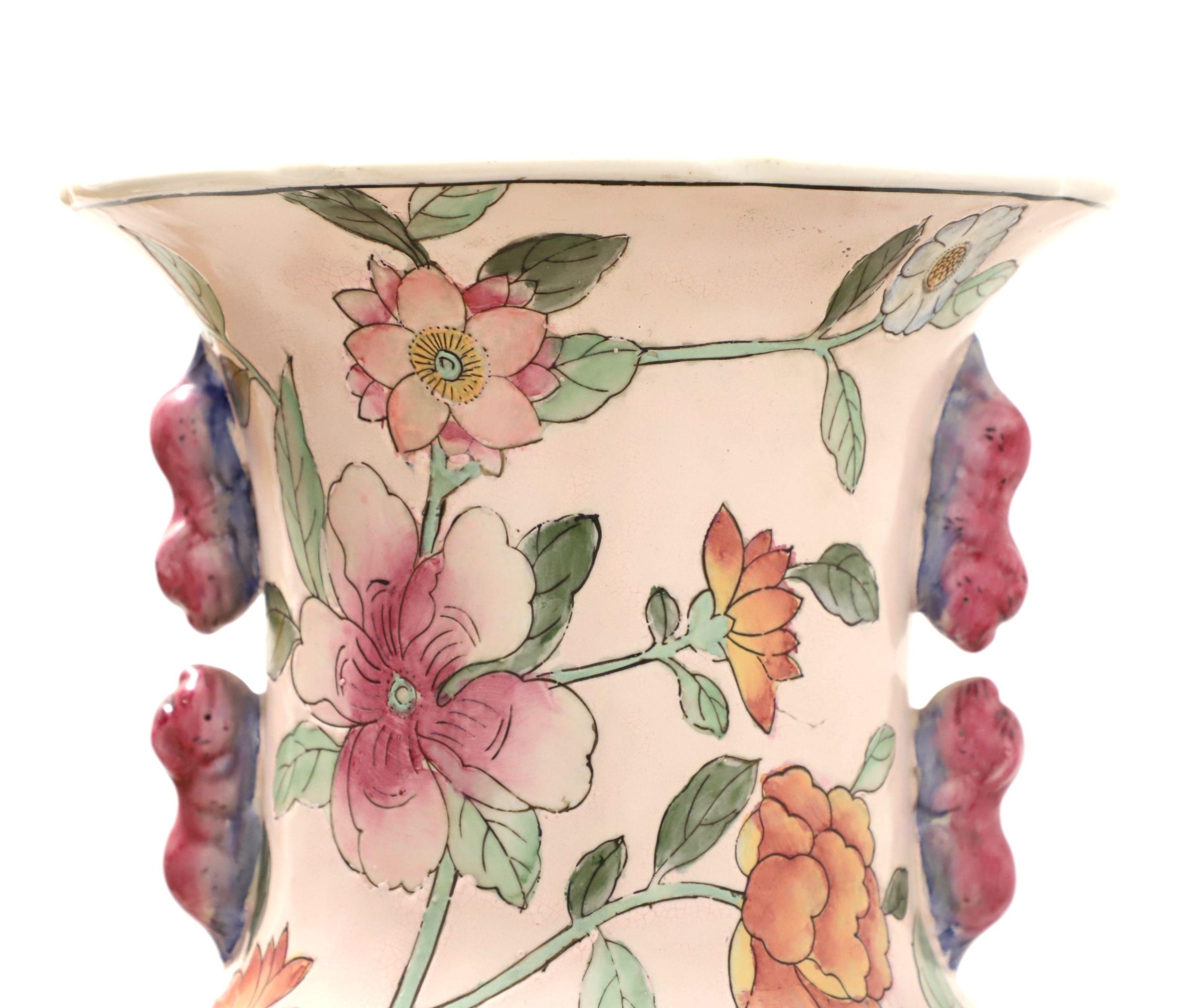 Chinoiserie Dynasty by HEYGILL Hand Painted Pink Foliate & Floral Design Porcelain Vase