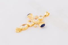 Dynasty Cross Pendant in Gold w/ White Quartz