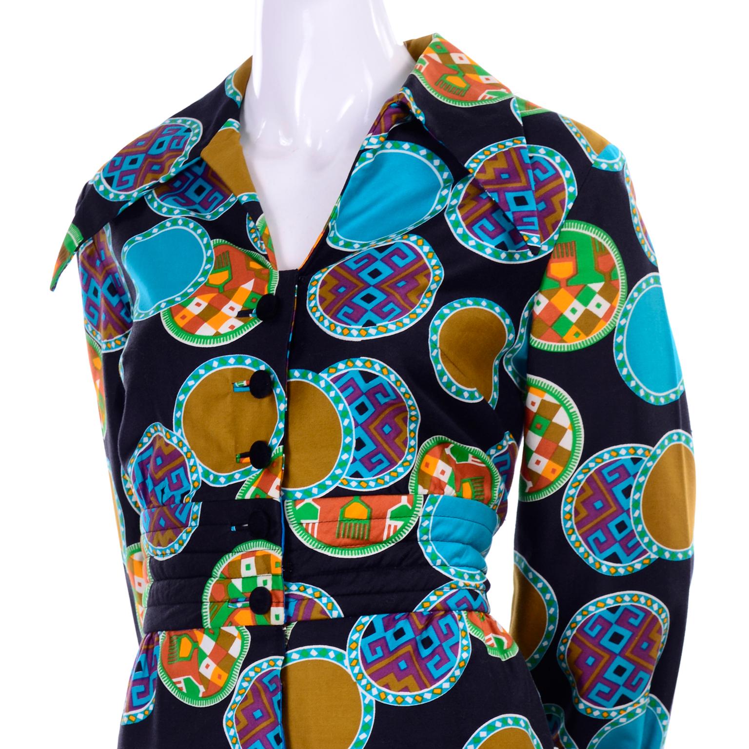 Black Dynasty Vintage Maxi Dress in Colorful Medallion Print With Pockets